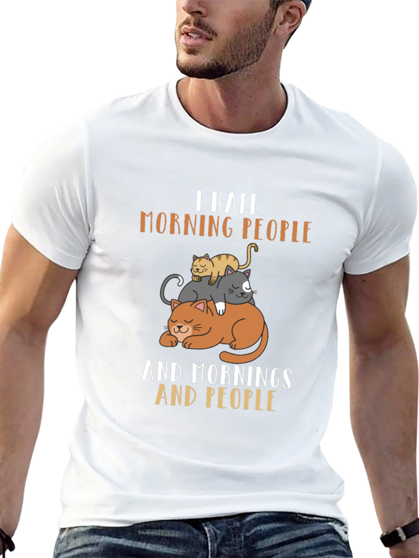Black I Hate Morning People Cat T-Shirt view 13
