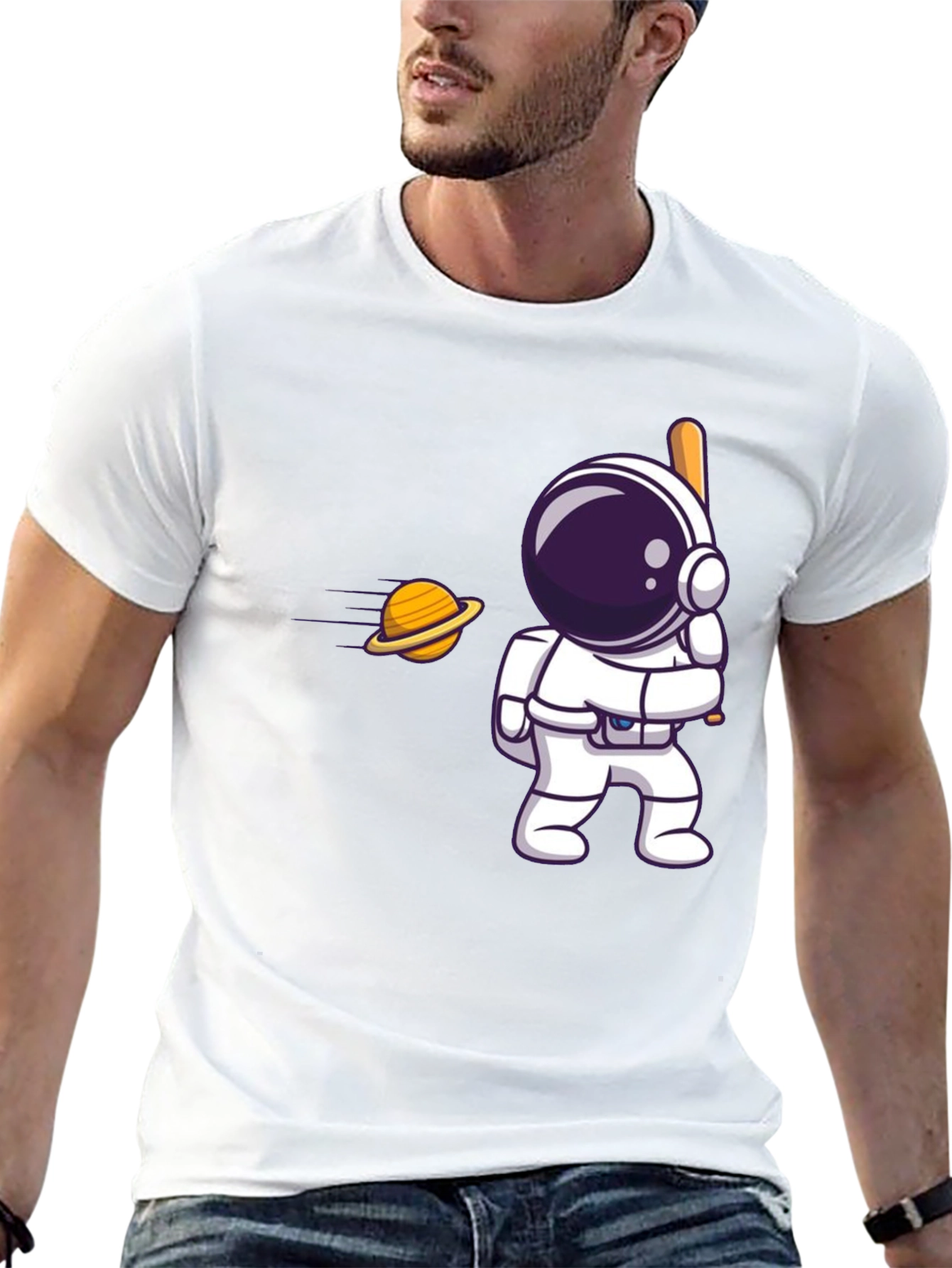 Black Astronaut Hitting Saturn T-Shirt view 13
