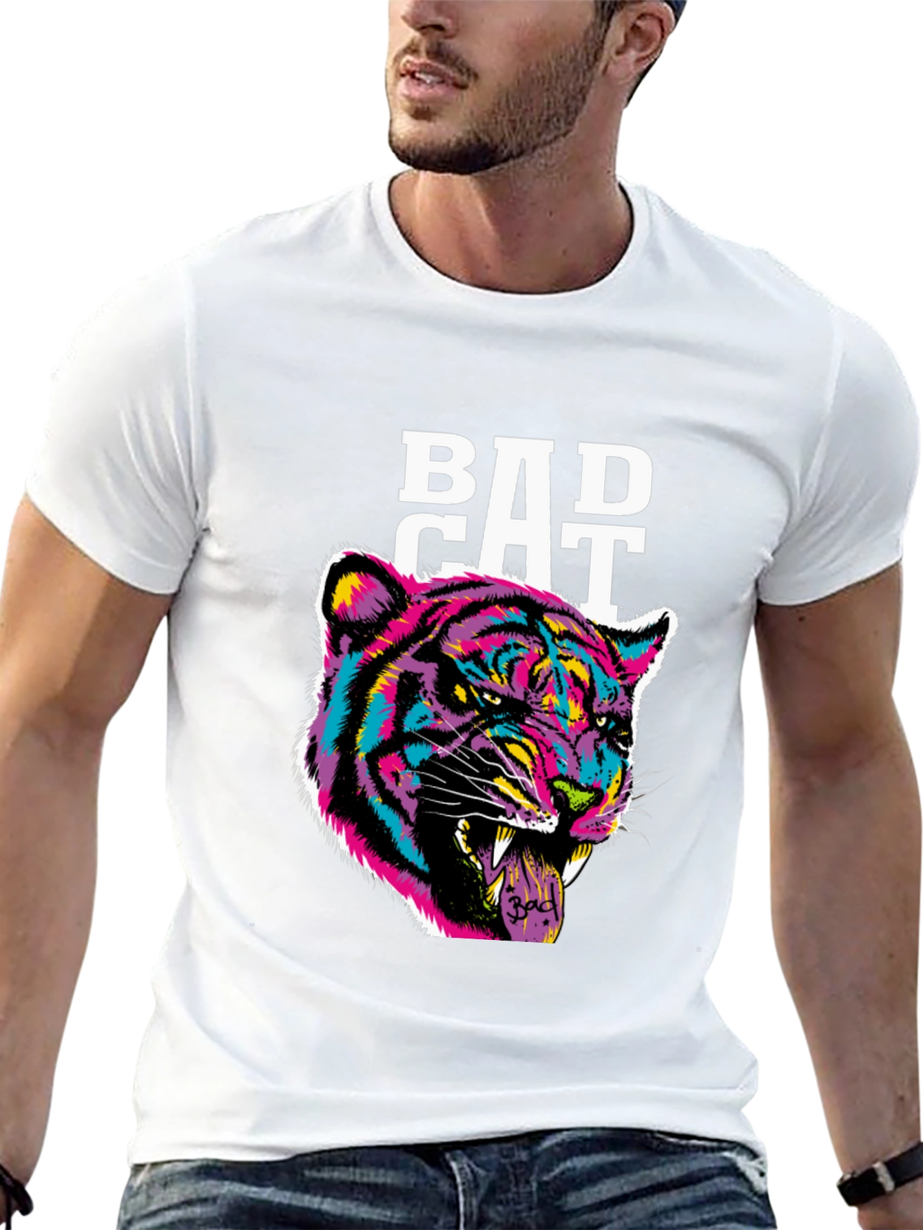 Black Bad Cat Graphic Print Tee - Black Cotton Blend view 13