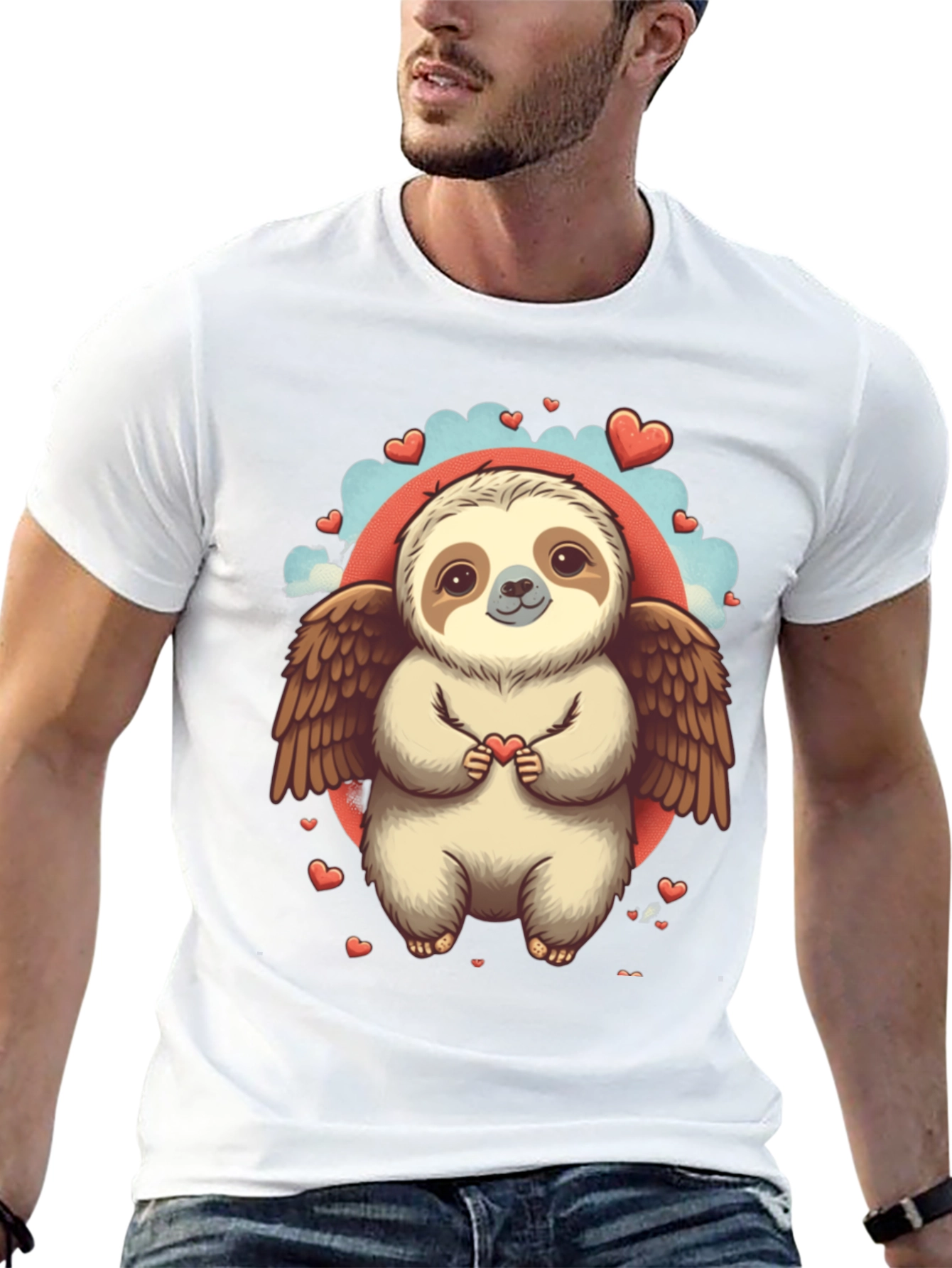 Black Sloth Angel Valentine's Day T-Shirt view 13