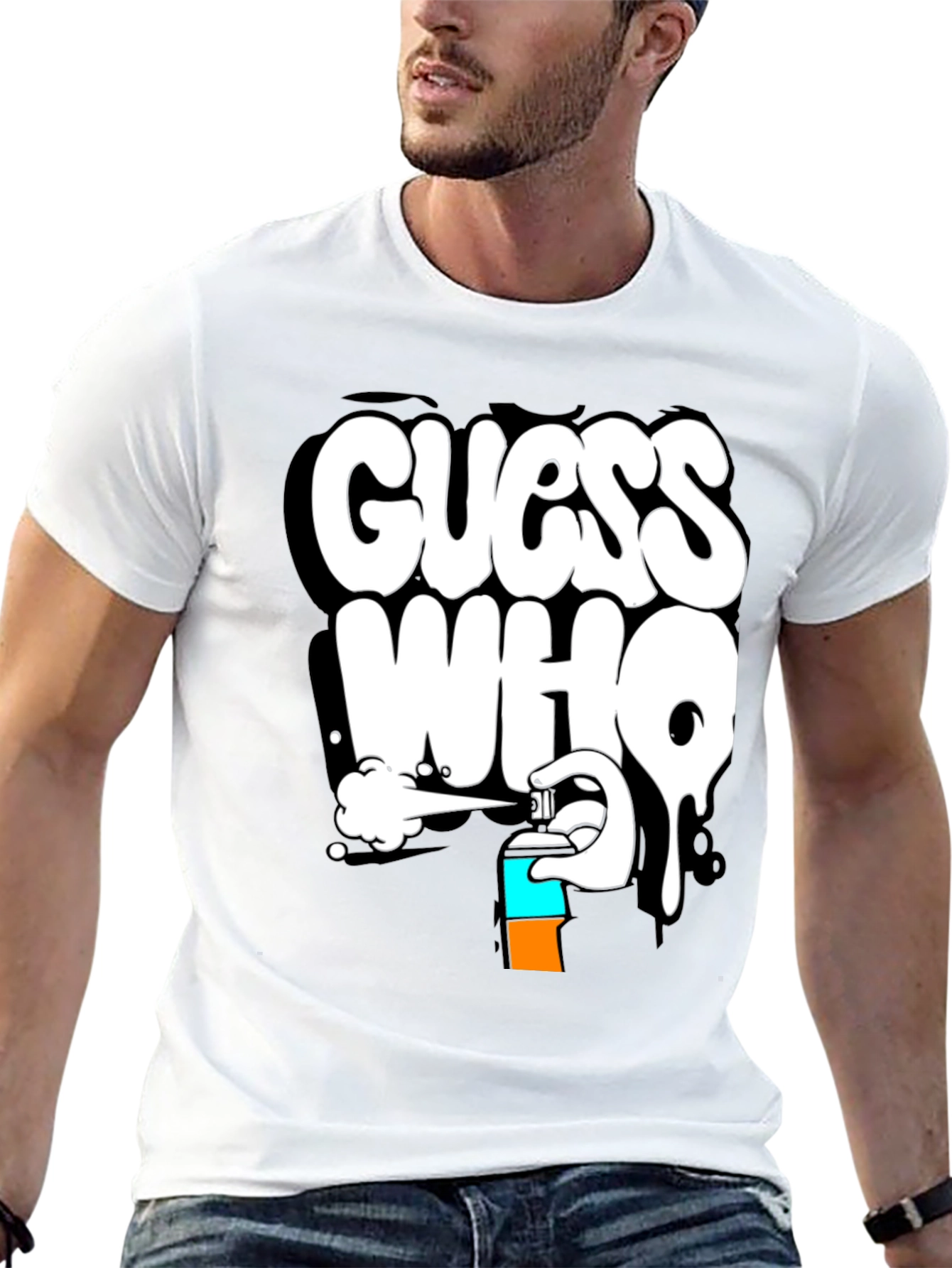 Black Guess Who Graffiti T-Shirt - Black Cotton Graphic Tee view 13