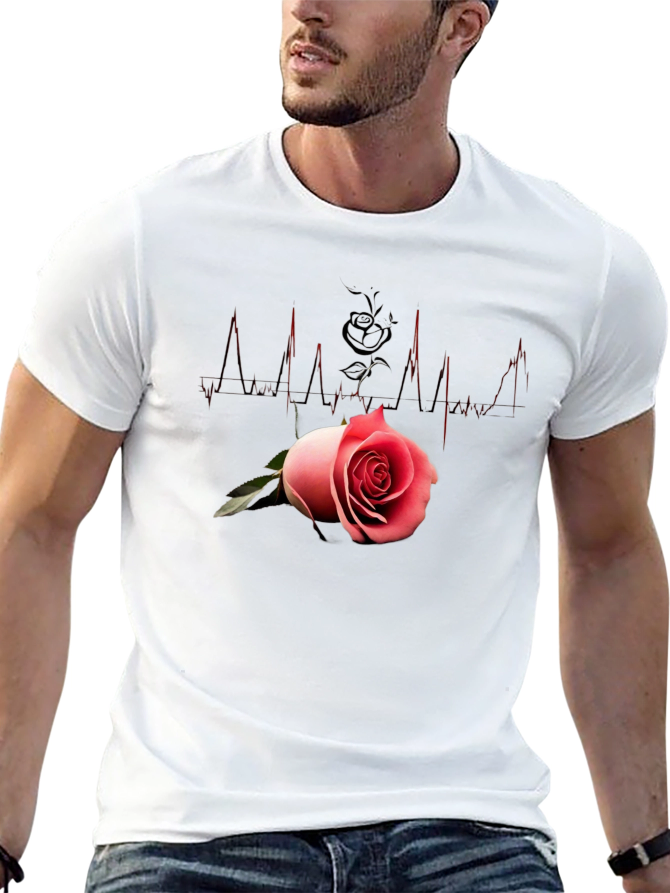 Black Rose Heartbeat Graphic Tee - Romantic Style view 13