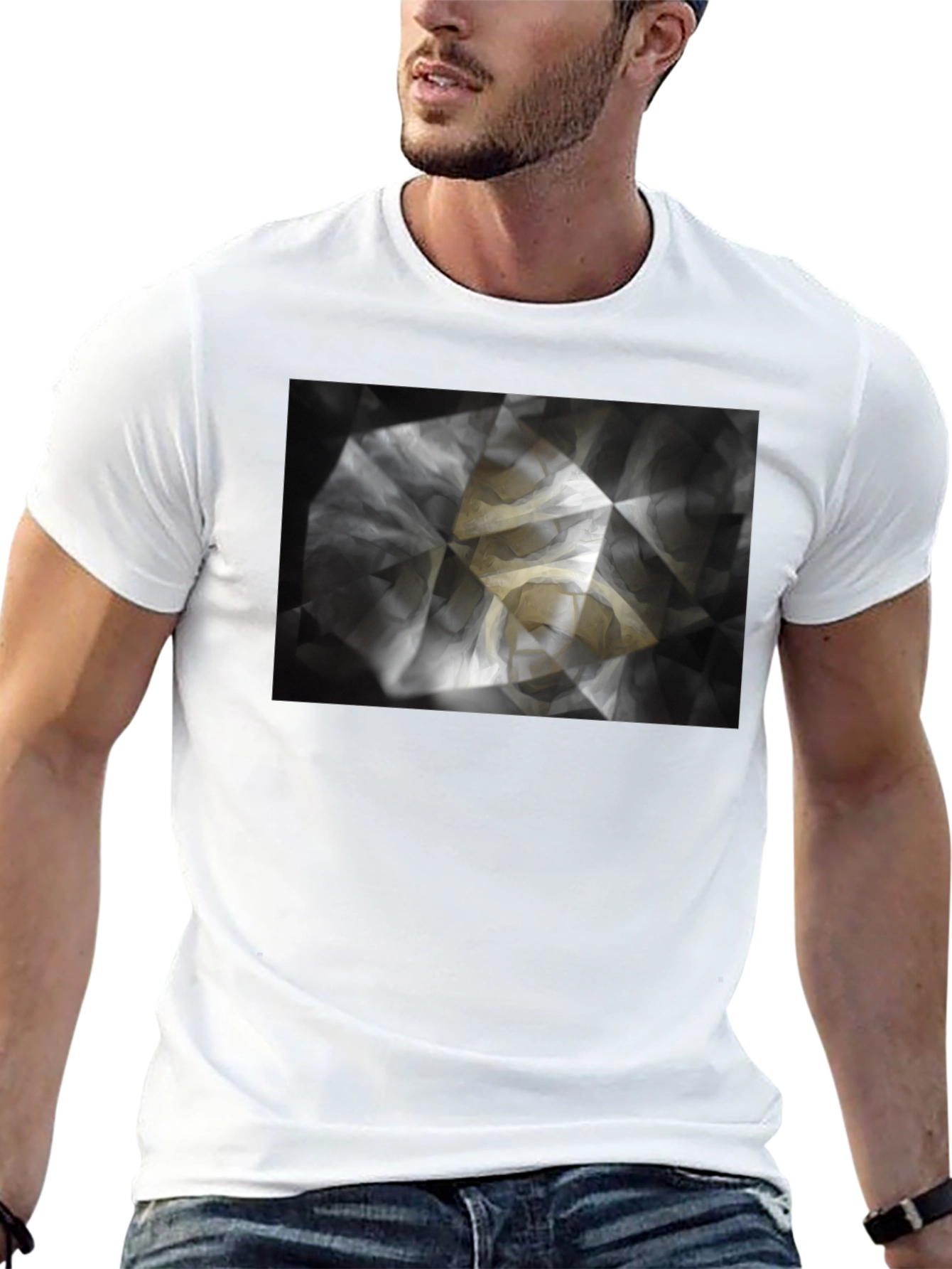 Black Abstract Geometric Print Black T-Shirt view 13
