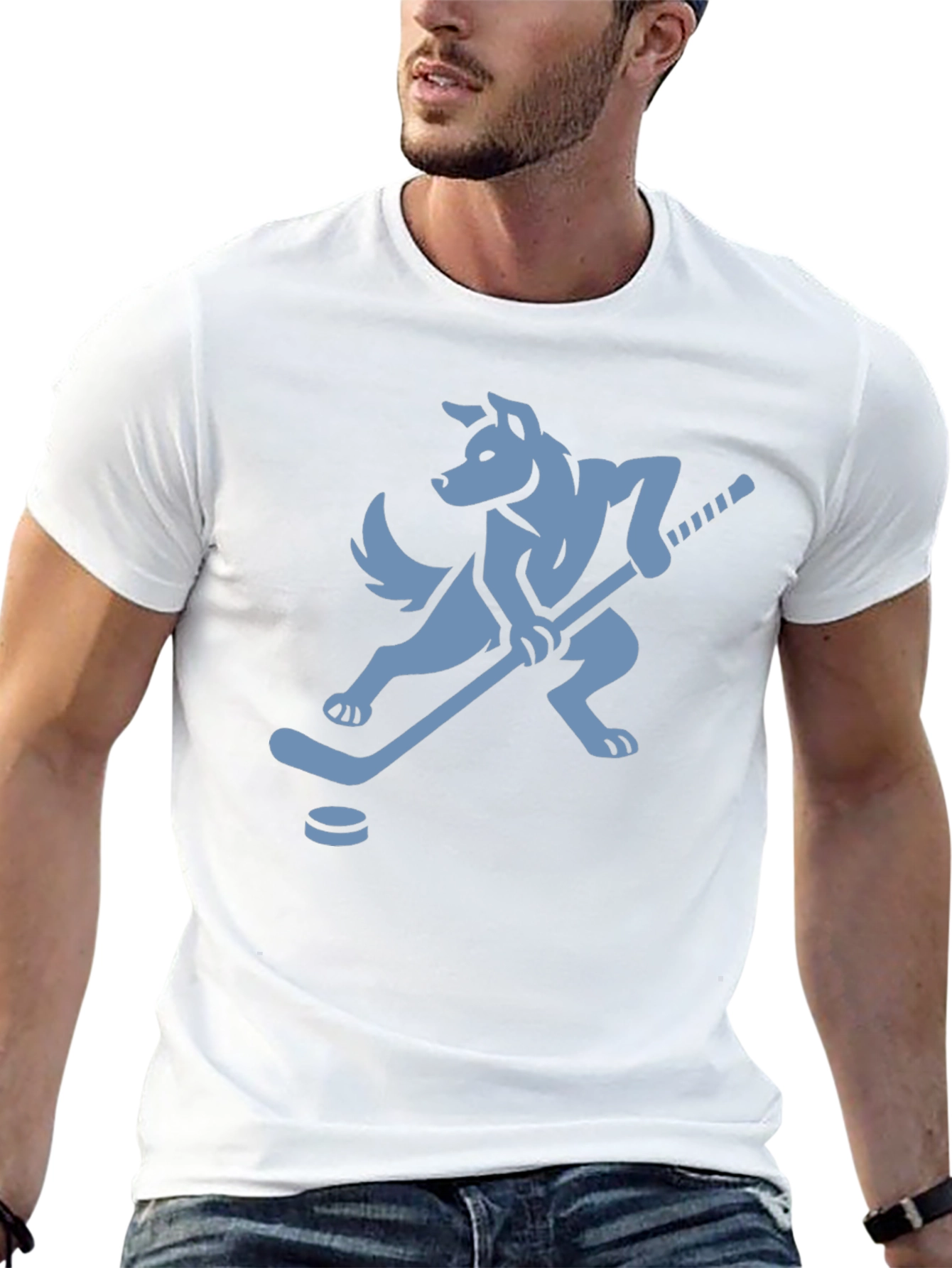 Black Hockey Dog T-Shirt - Black Tee with Canine Athlete Graphic view 13