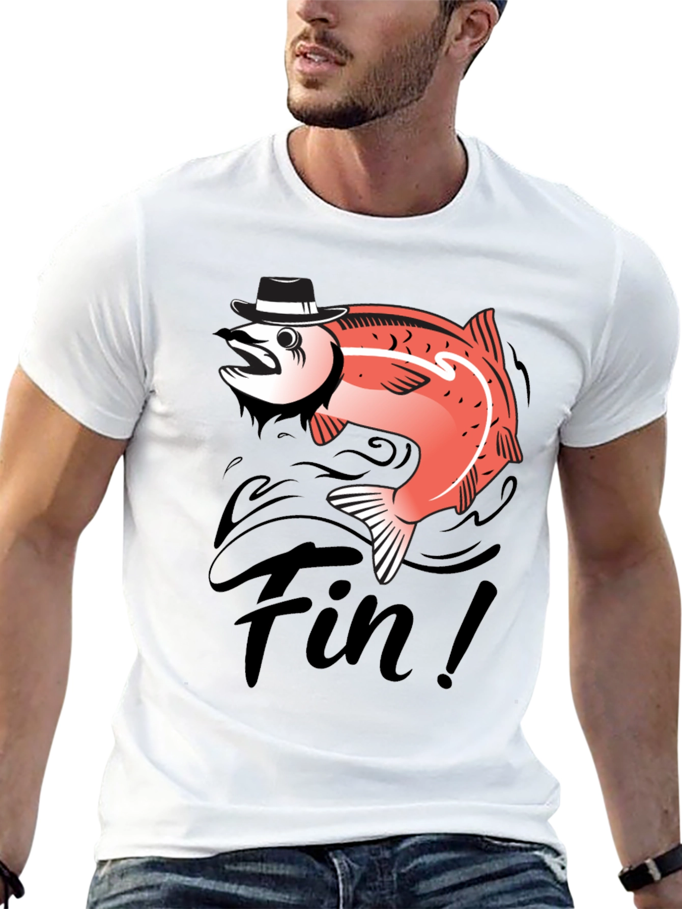 Black Fin! Gangster Fish Graphic T-Shirt - Black Cotton Tee view 13