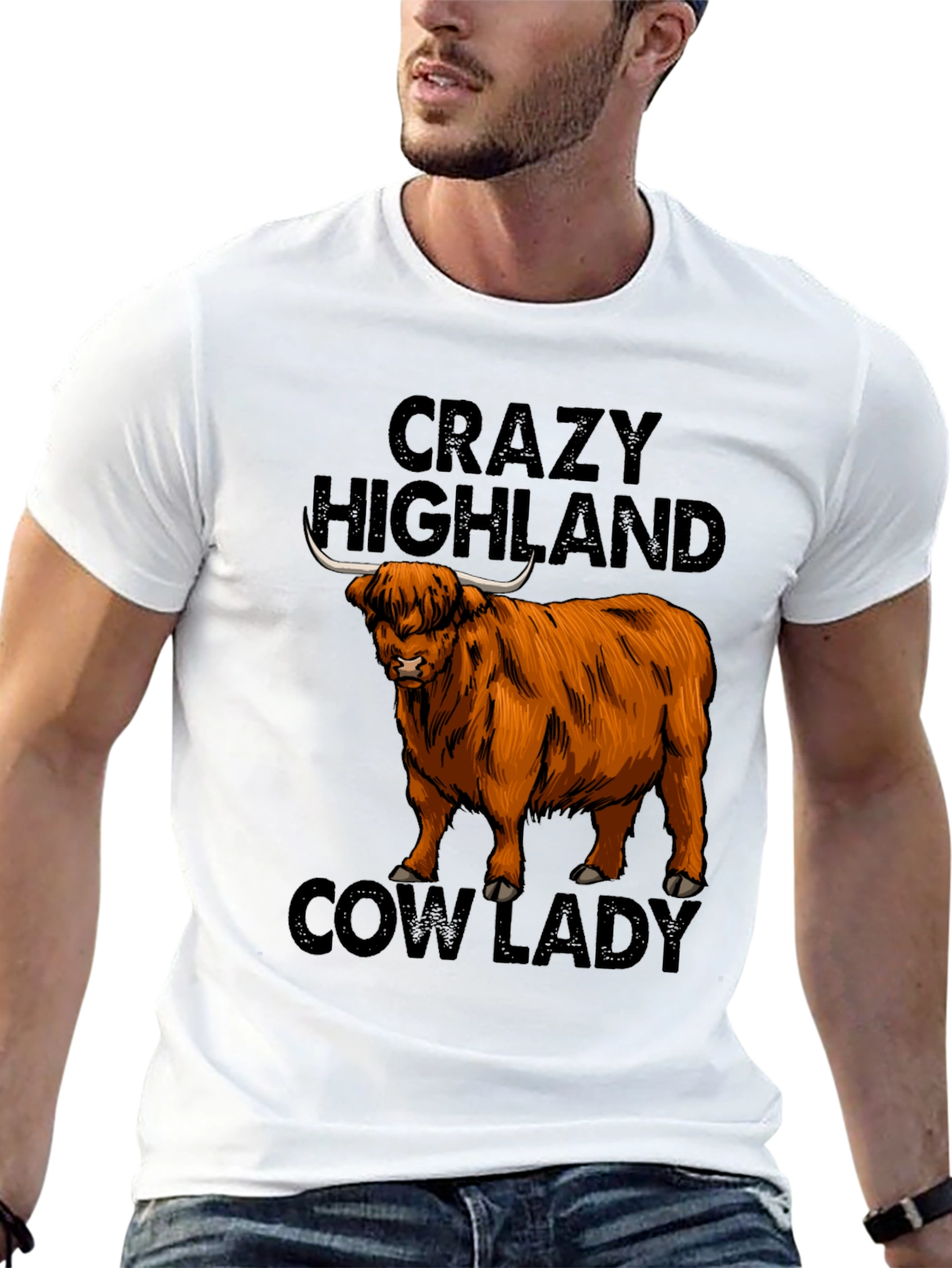 Black Crazy Highland Cow Lady T-Shirt view 13