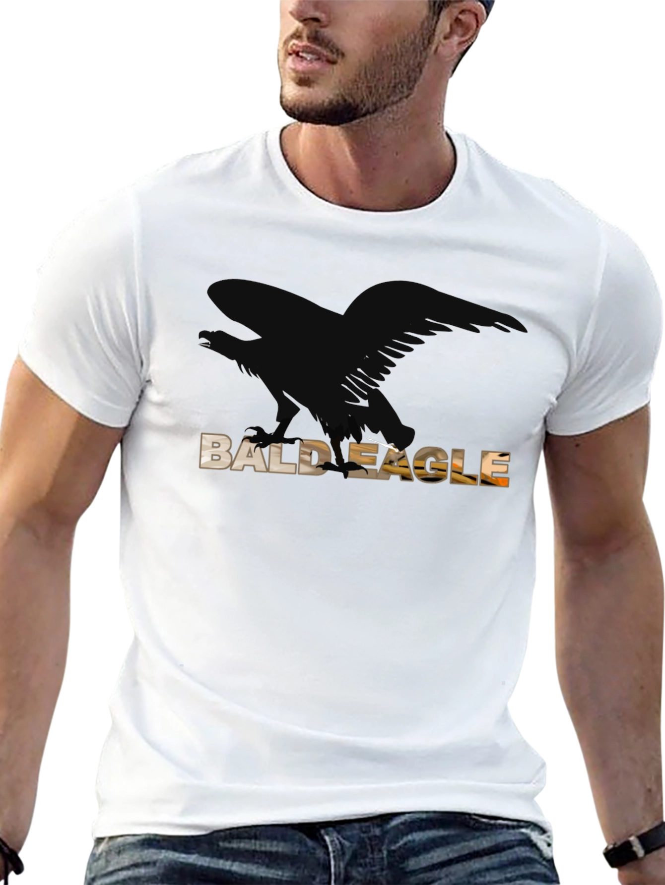 Black Bald Eagle Graphic Tee - Black Cotton Blend view 13