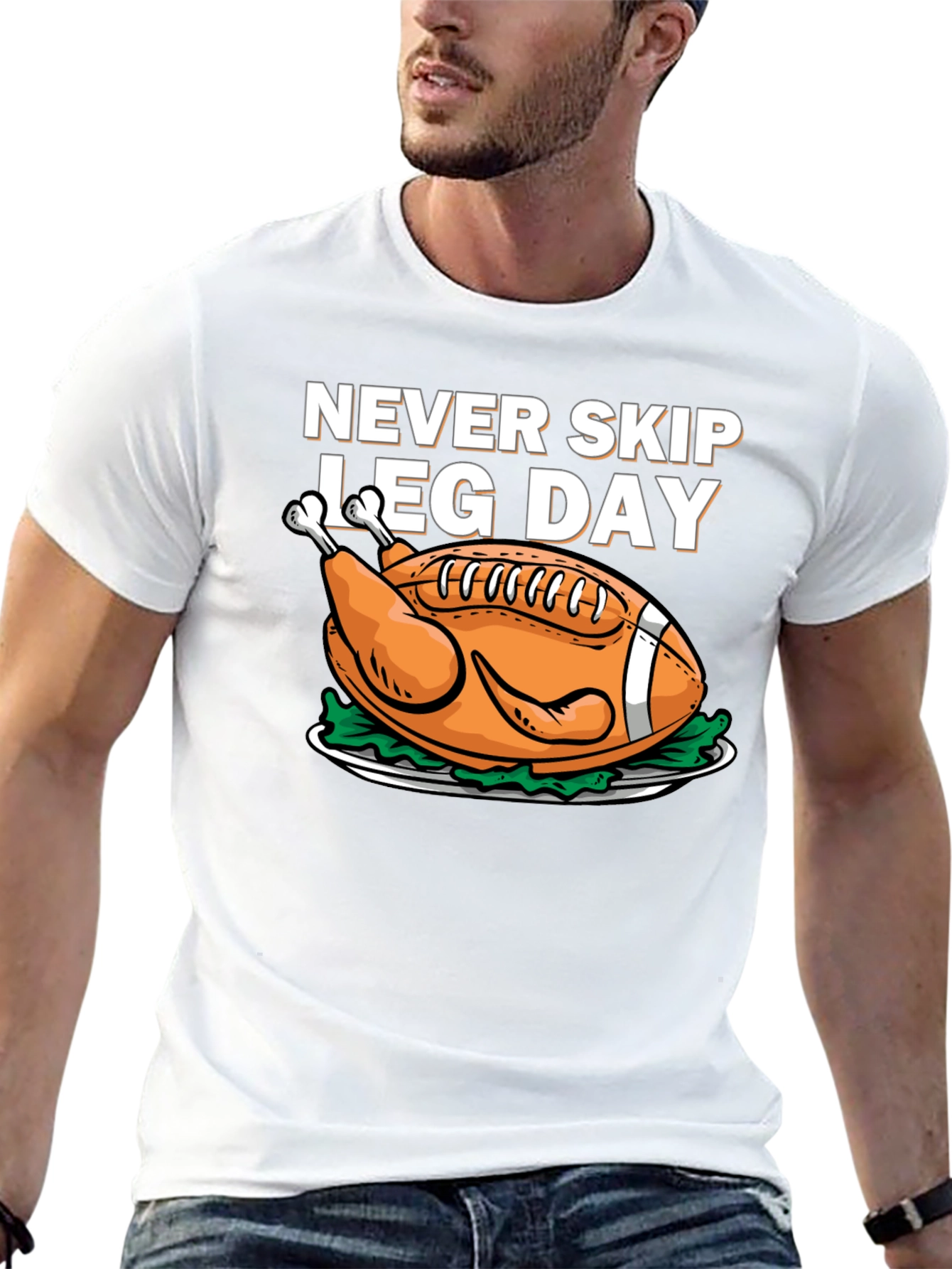 Black Never Skip Leg Day Football Turkey T-Shirt view 13