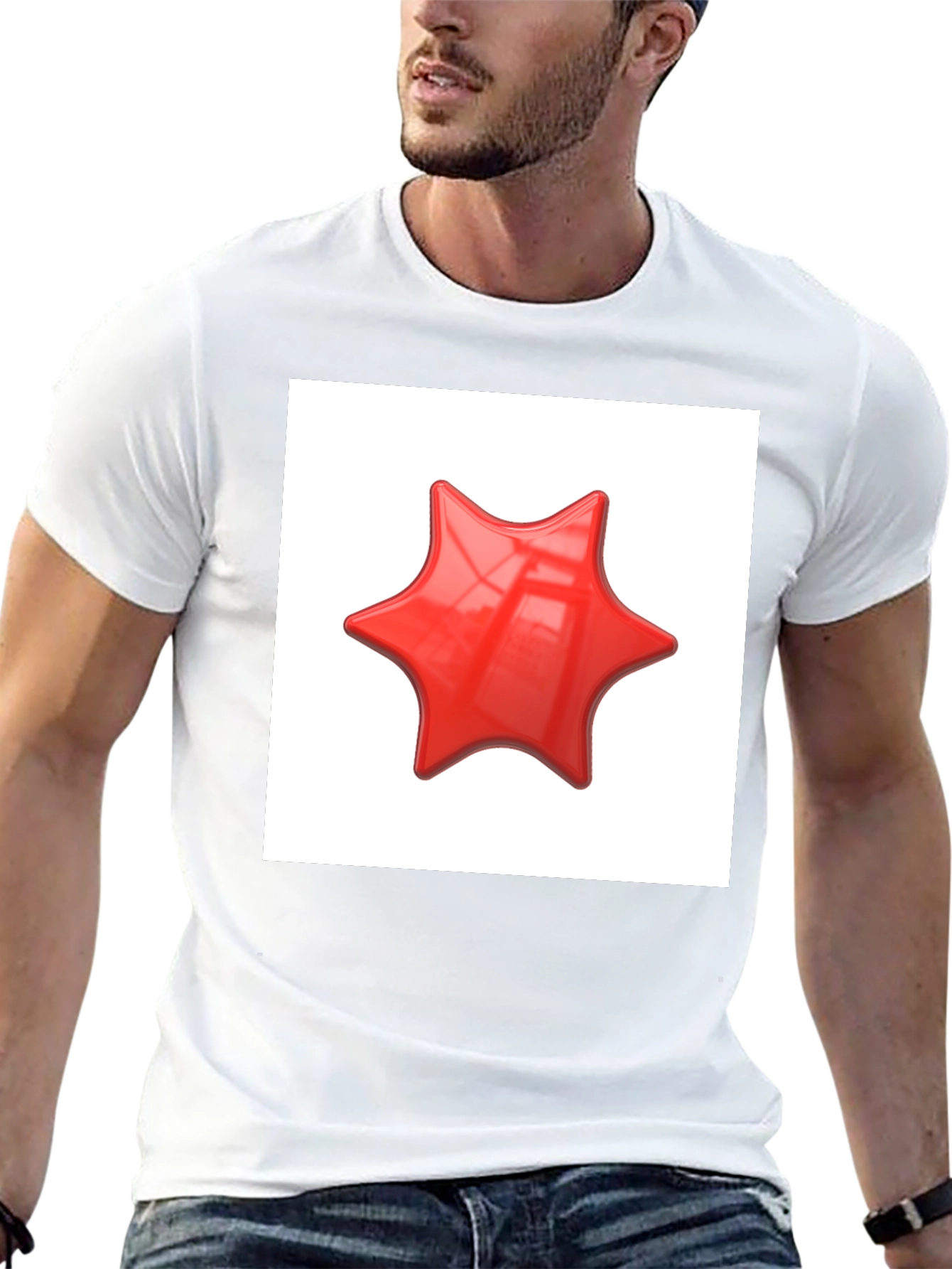 Black Black T-Shirt with Red Star Graphic Print view 13