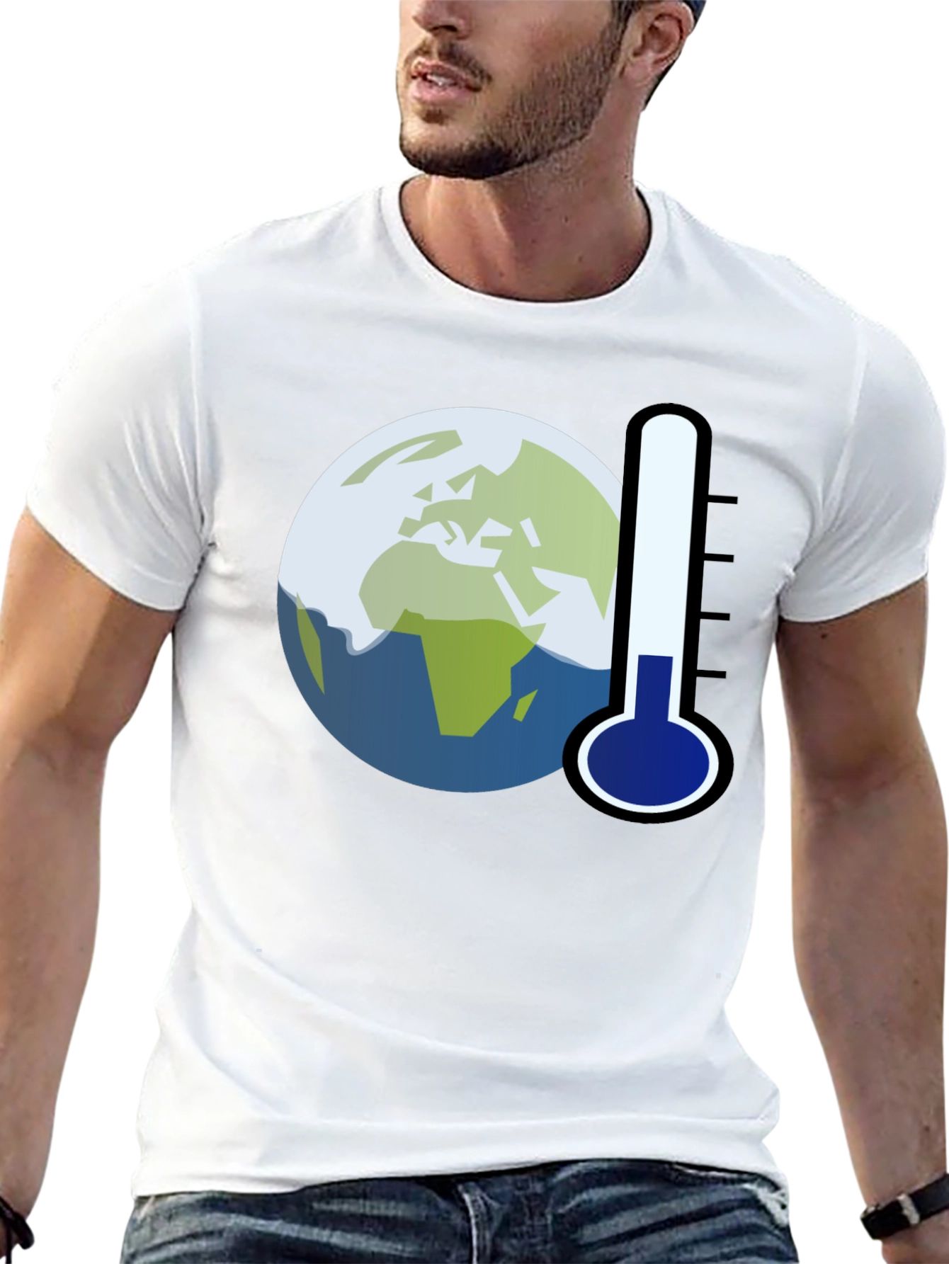 Black Global Warming Tee: Earth Thermometer Graphic T-Shirt view 13