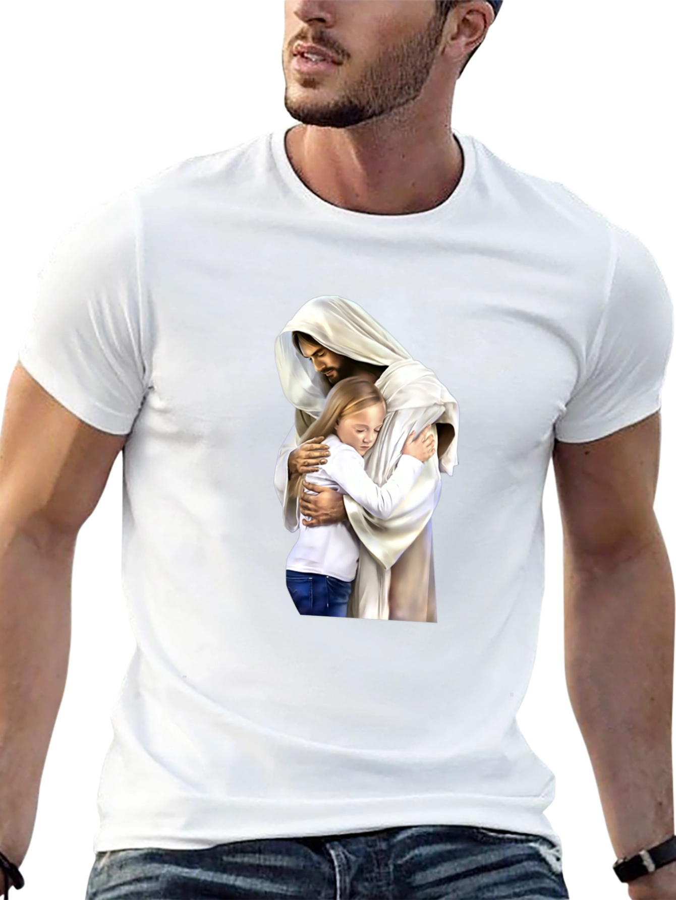 Black Jesus Hugging Child Graphic T-Shirt view 13