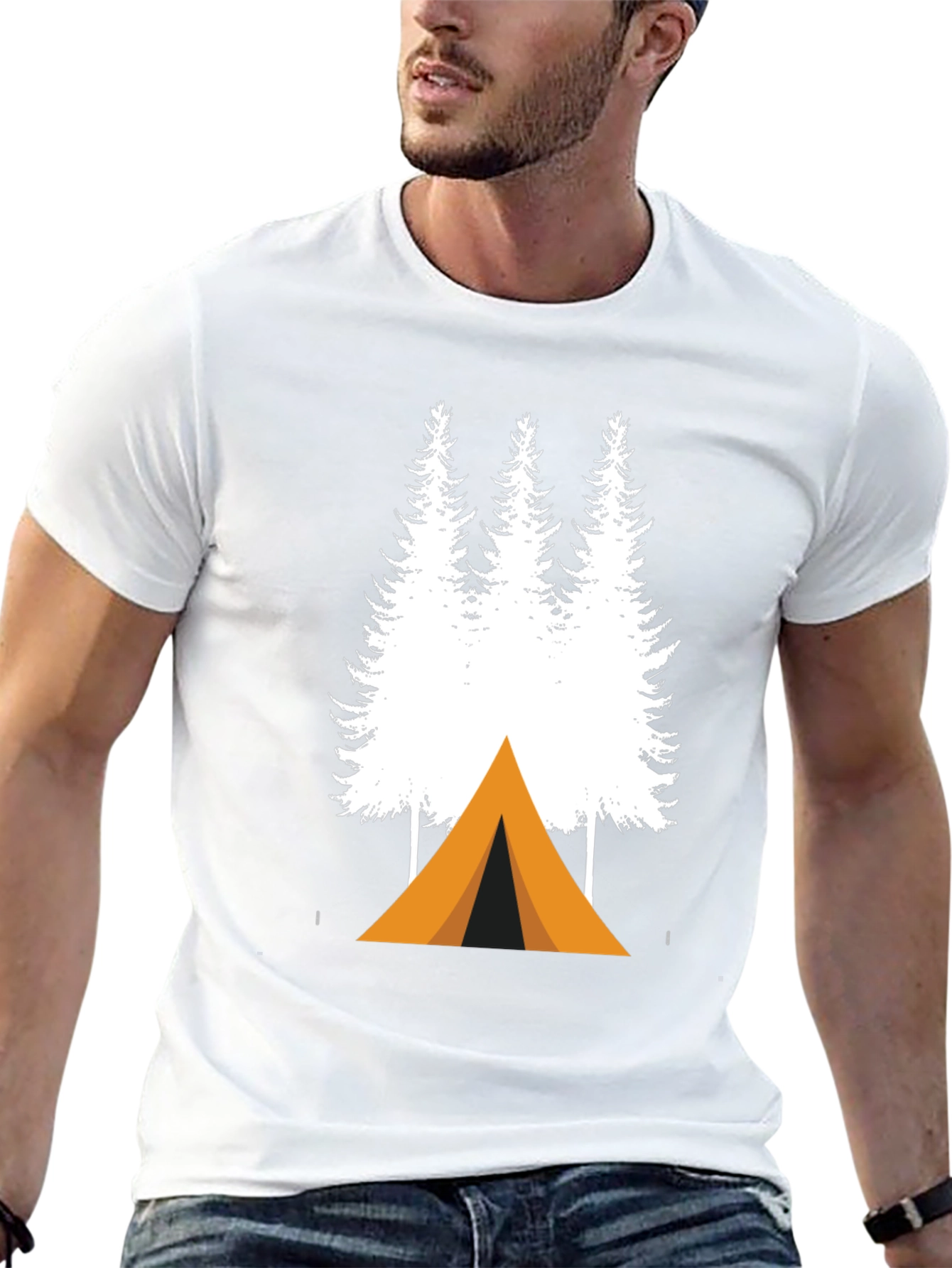 Black Camping Trees Graphic Tee - Adventure Ready T-Shirt view 13