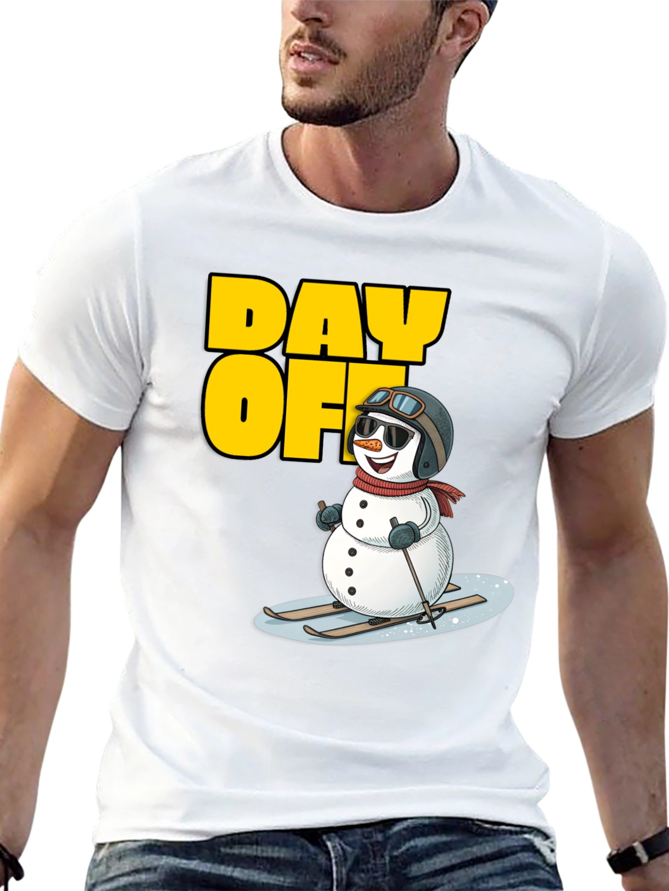 Black Day Off Snowman T-Shirt - Skiing Holiday Tee view 13