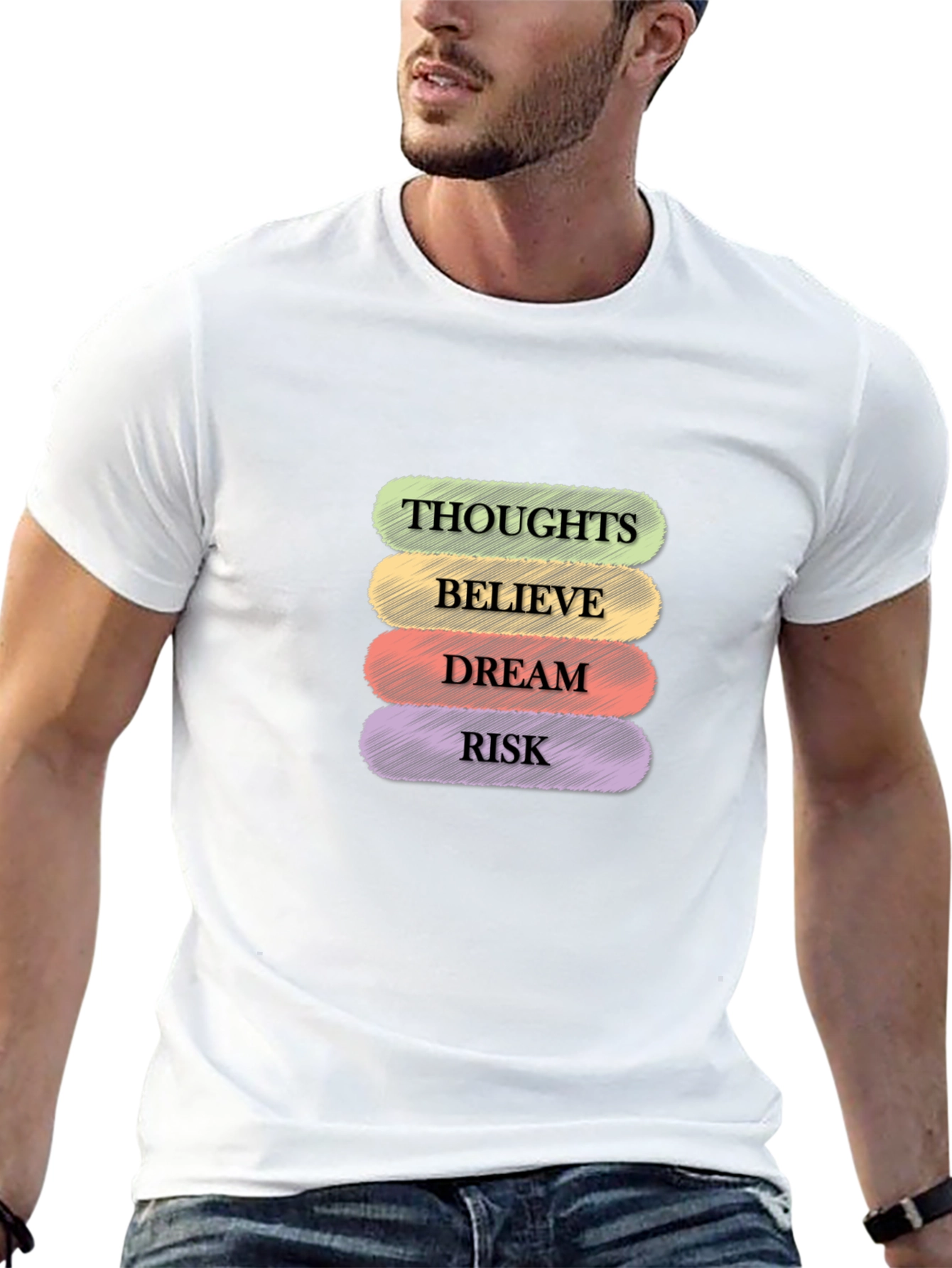 Black Thoughts, Believe, Dream, Risk Graphic Tee view 13