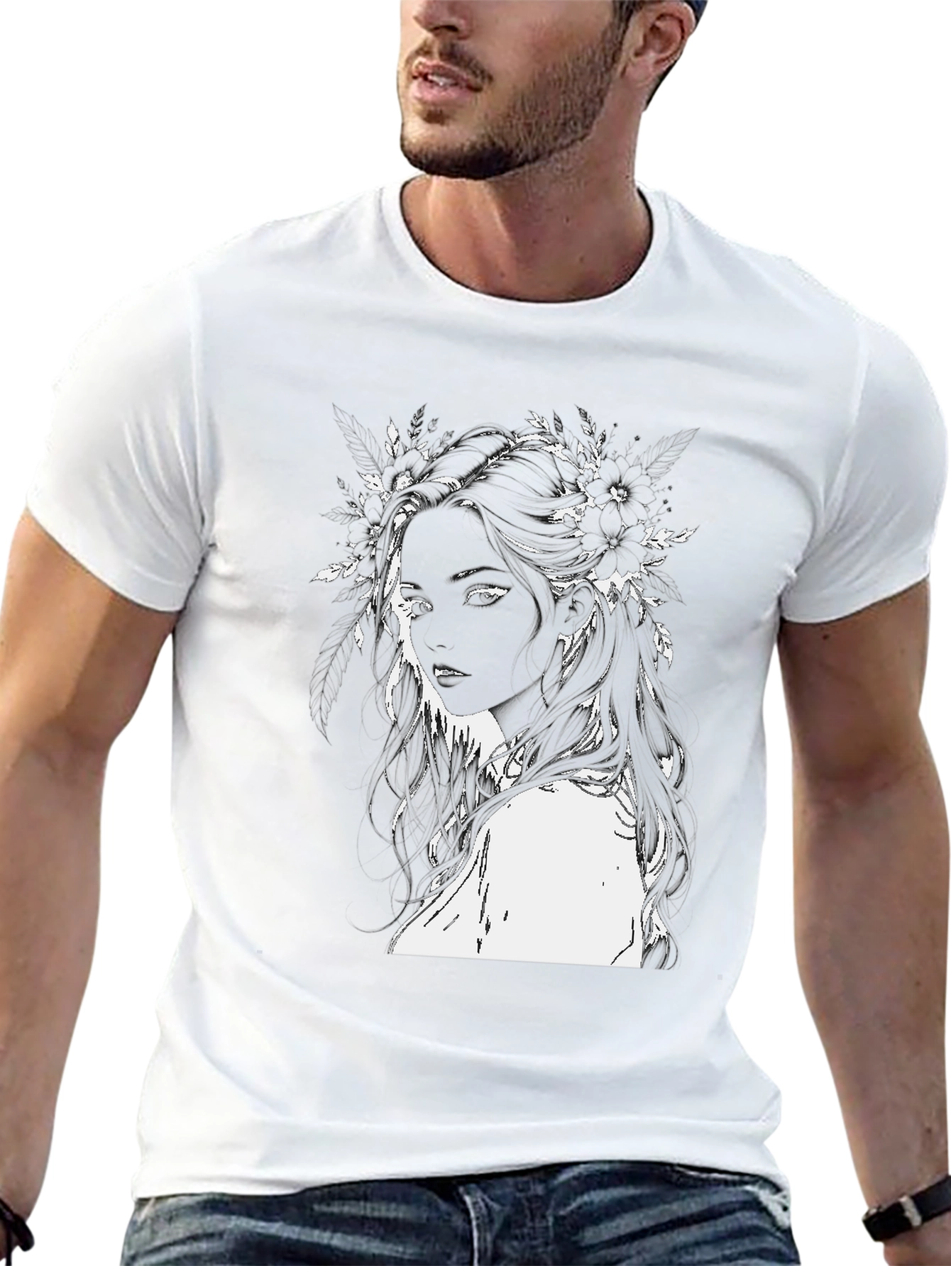 Black Black T-Shirt with Floral Woman Design view 13