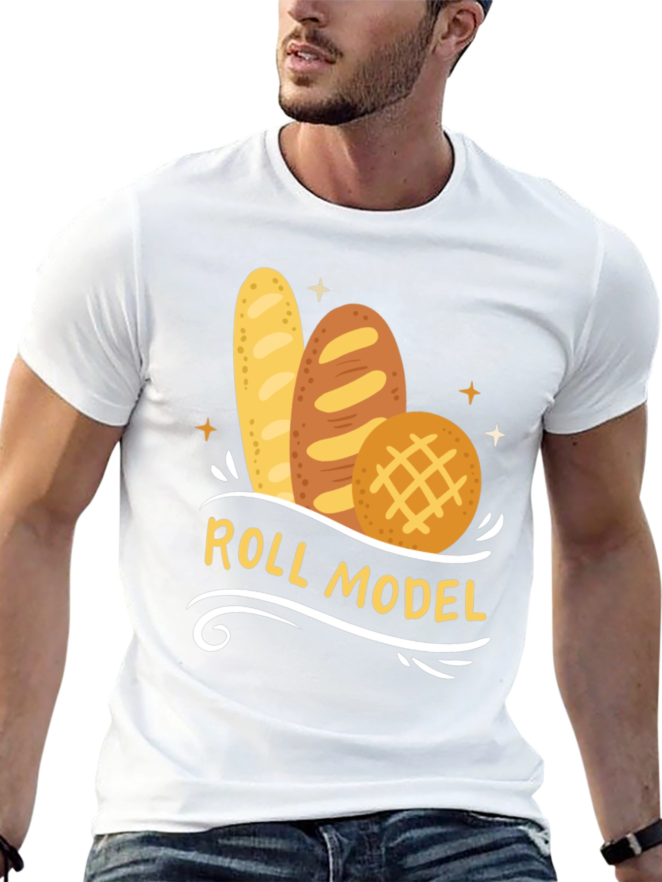 Black Roll Model Graphic T-Shirt - Funny Bread Pun Tee view 13