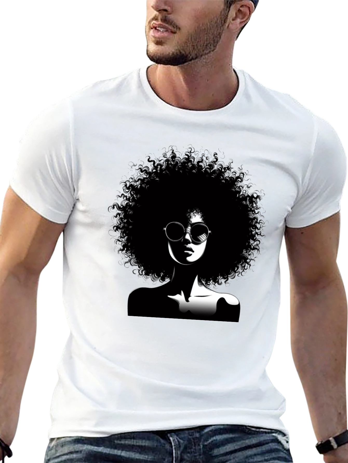 Black Afro Silhouette Graphic T-Shirt - Unisex Cotton Tee view 13