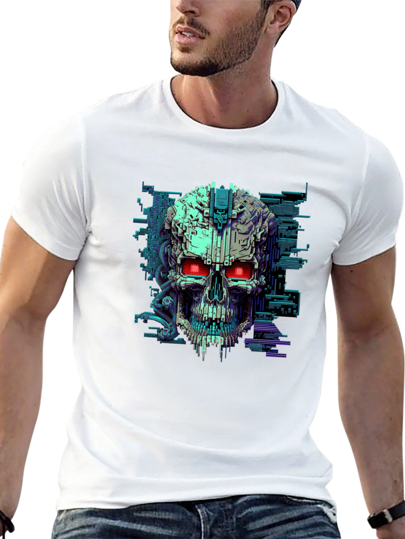 Black Cyber Skull T-Shirt - Futuristic Techwear view 13