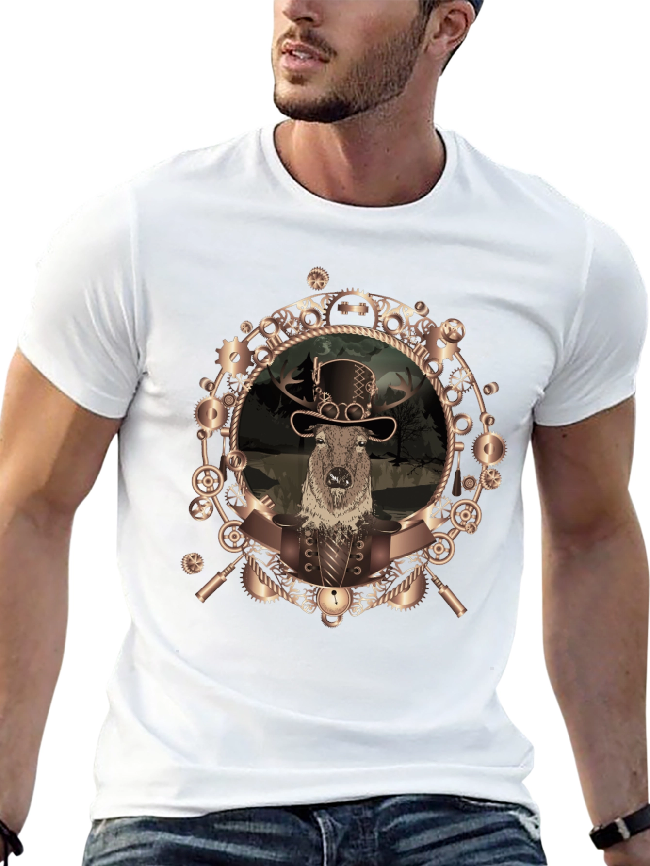 Black Steampunk Beaver T-Shirt - Unique Graphic Tee view 13