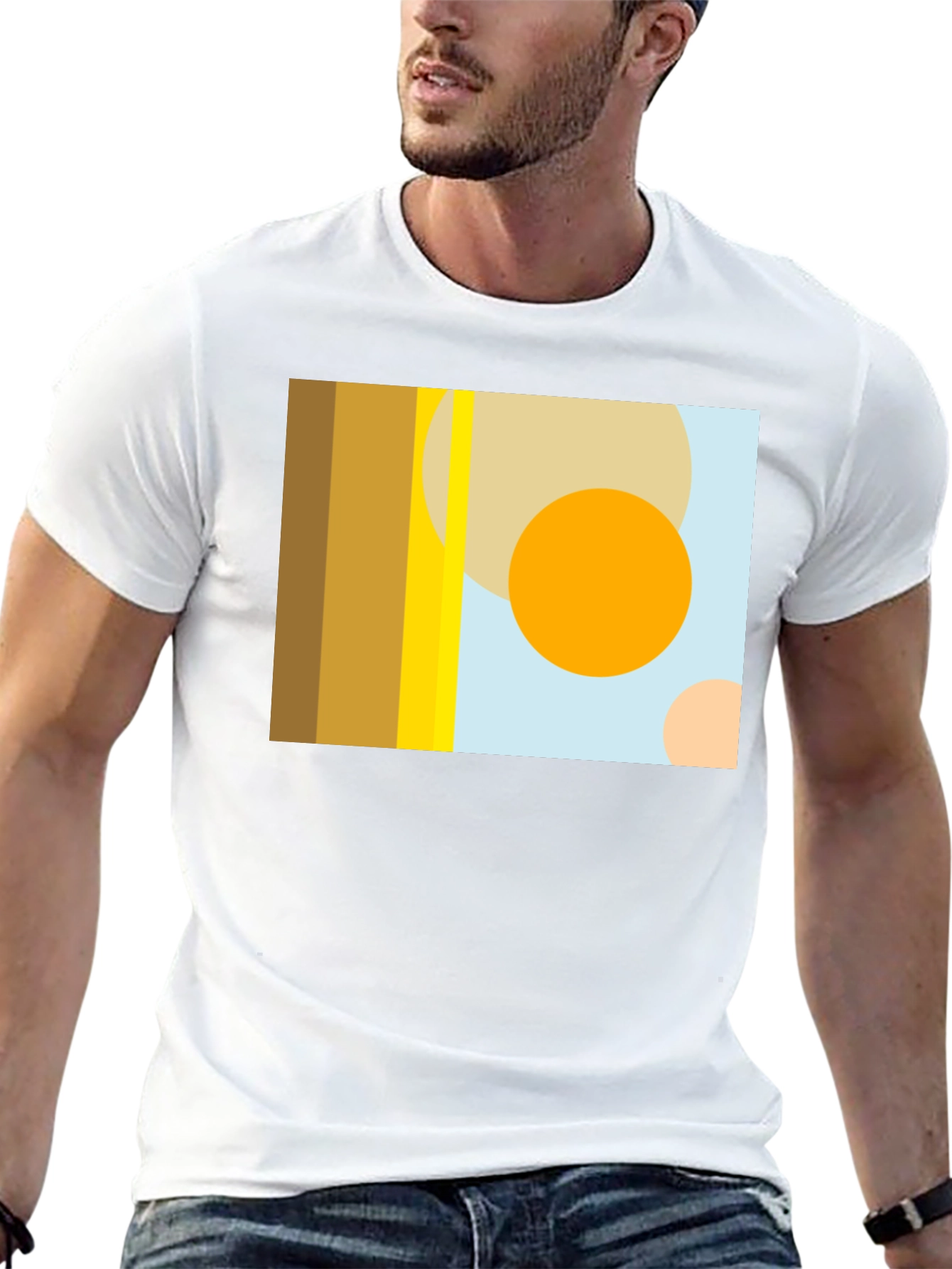 Black Abstract Geometric Circle Print Black T-Shirt view 13