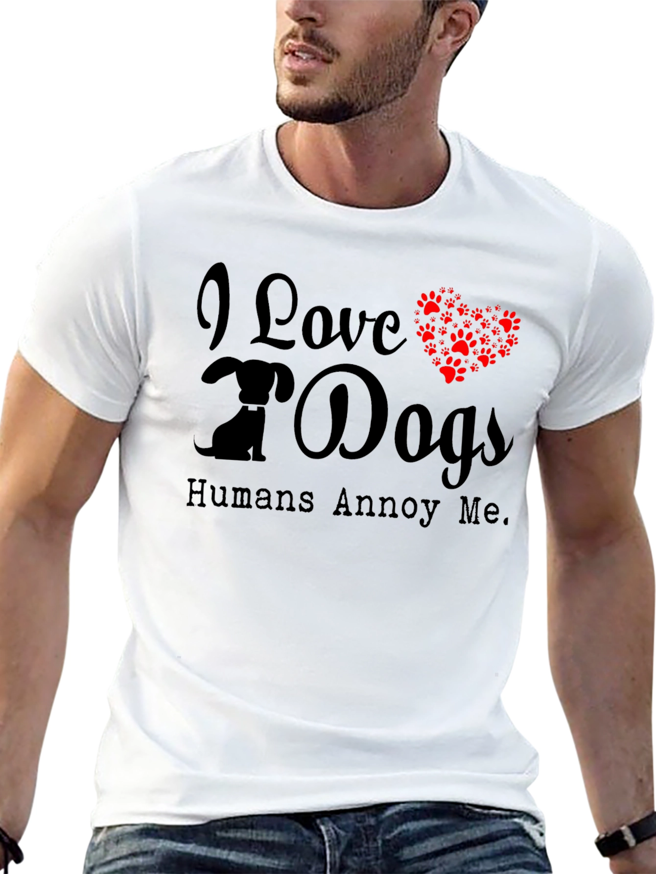 Black I Love Dogs T-Shirt - Humans Annoy Me - Dog Paw Print Heart view 13