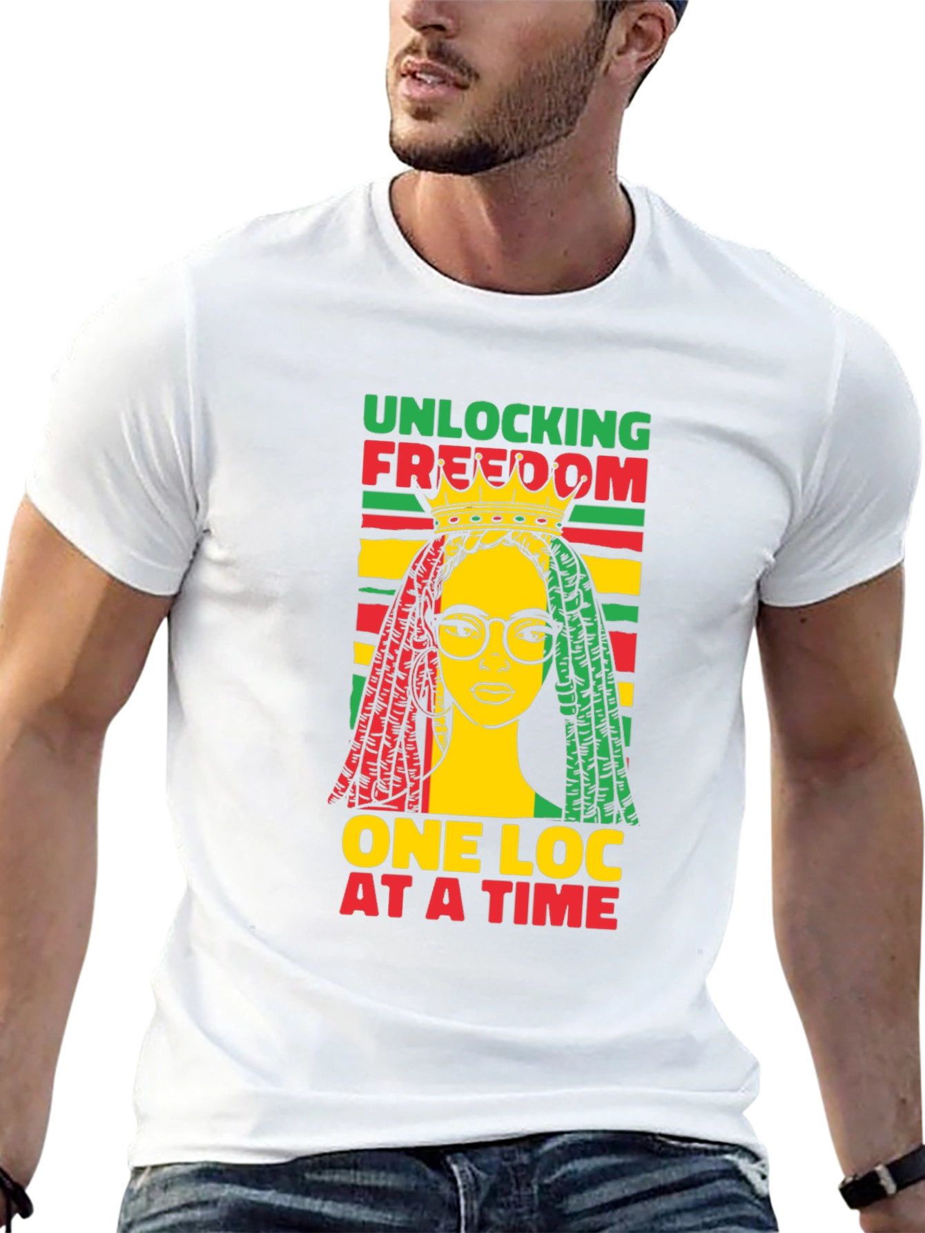 Black Unlocking Freedom Tee - Rasta Loc Design view 13