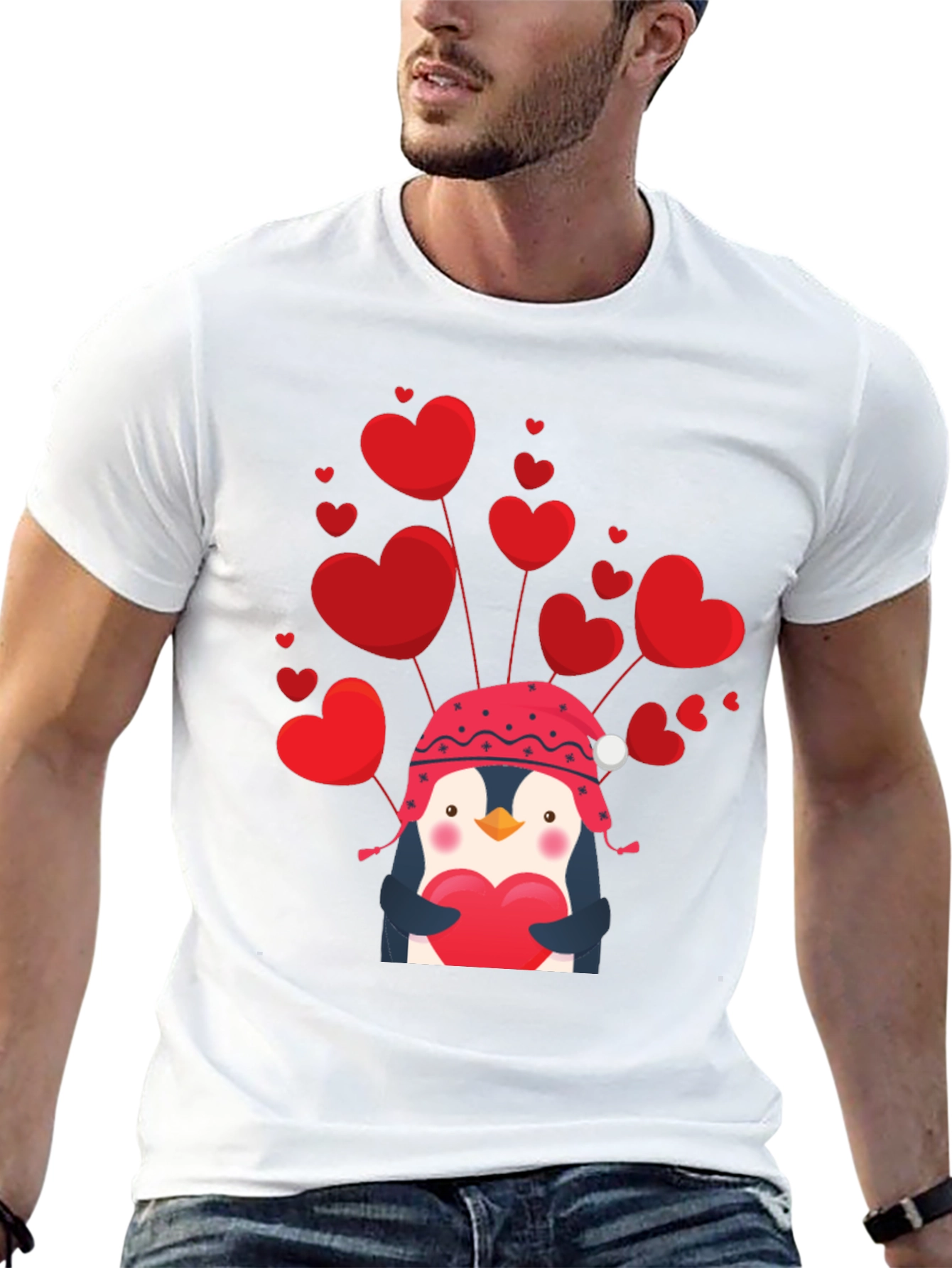 Black Valentine's Penguin Heart T-Shirt view 13