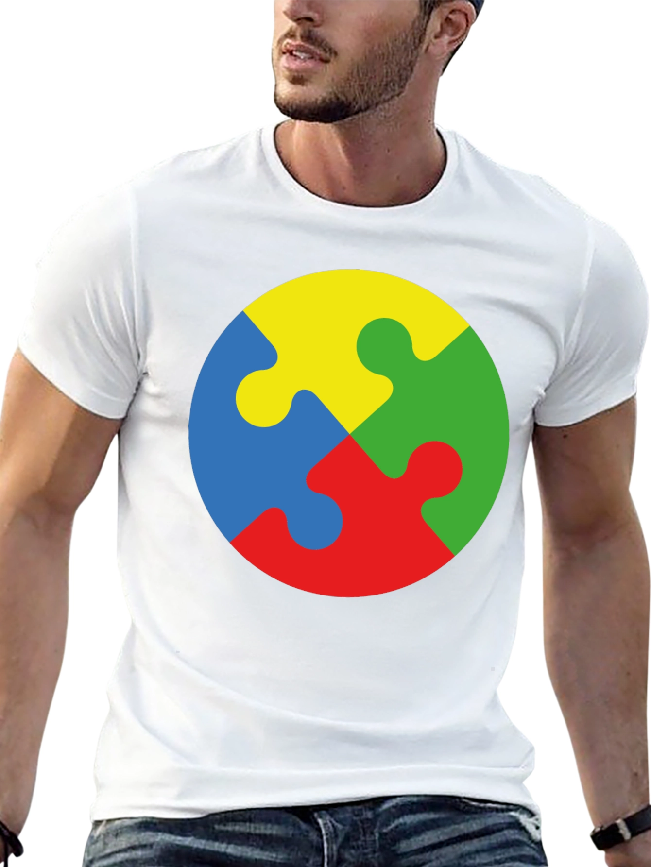 Black Autism Awareness Puzzle Piece Graphic T-Shirt view 13