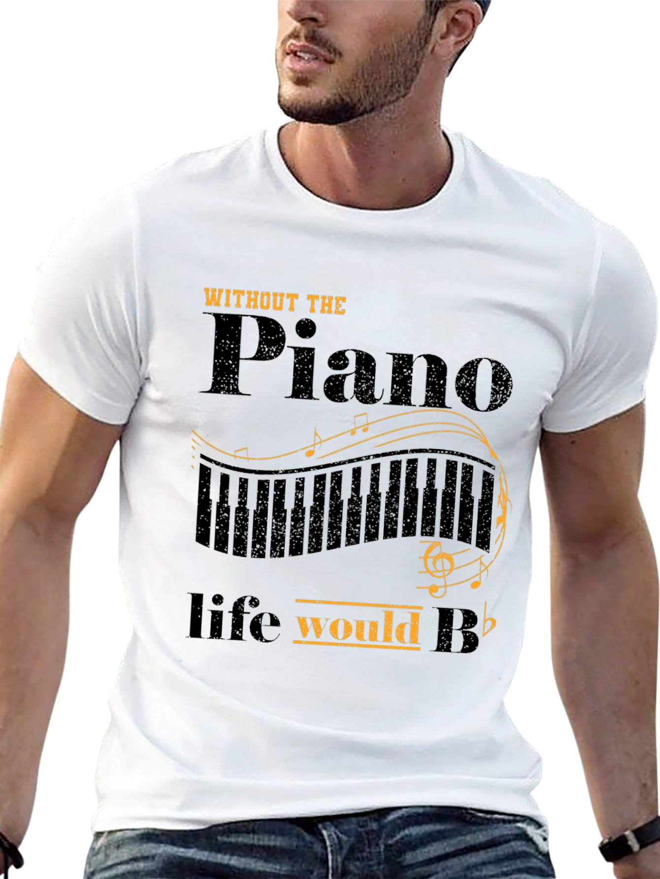 Black Piano Lover T-Shirt: Life Without Piano Would B Flat view 13