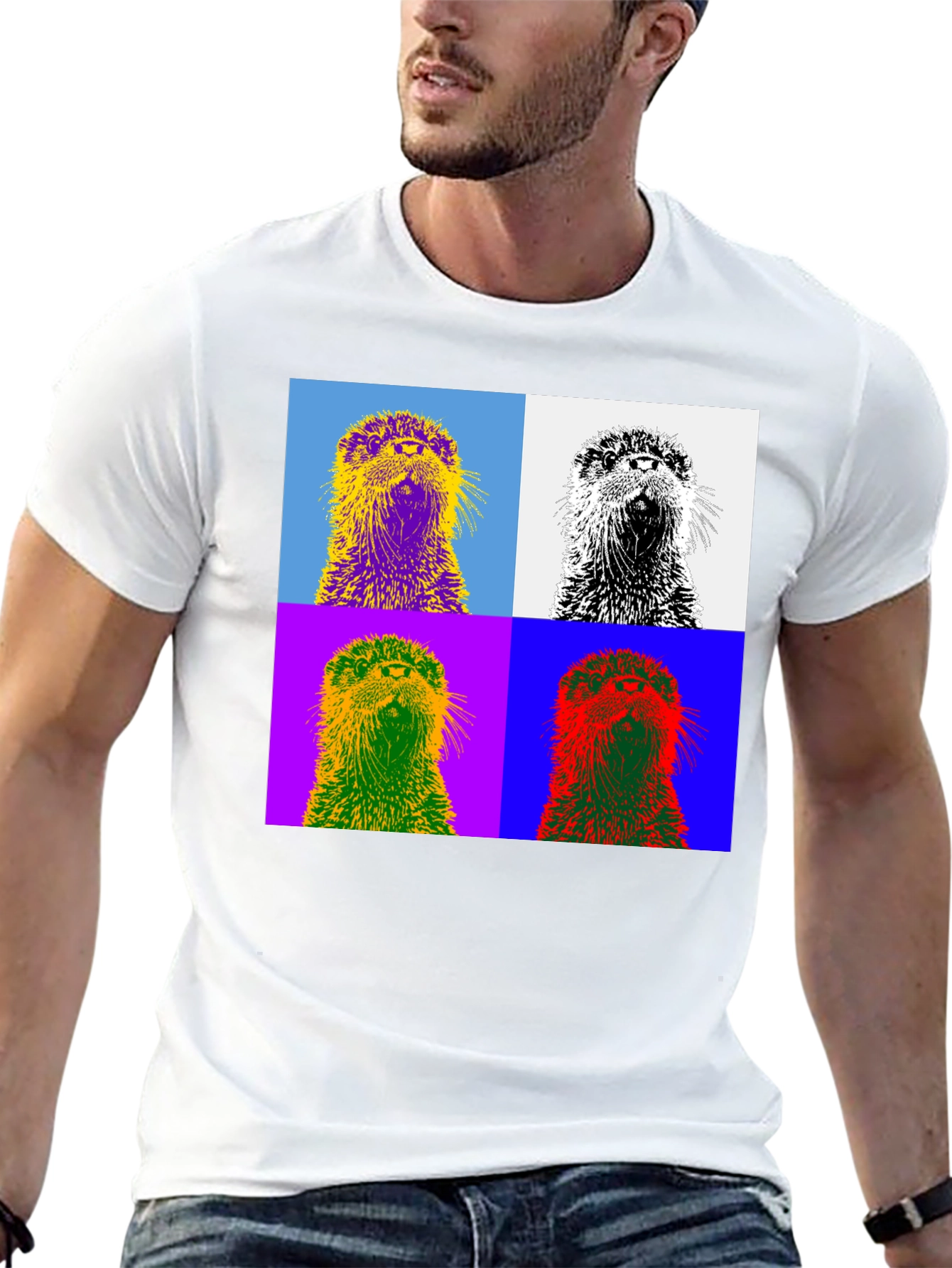 Black Pop Art Otter T-Shirt - Stylish Graphic Tee view 13