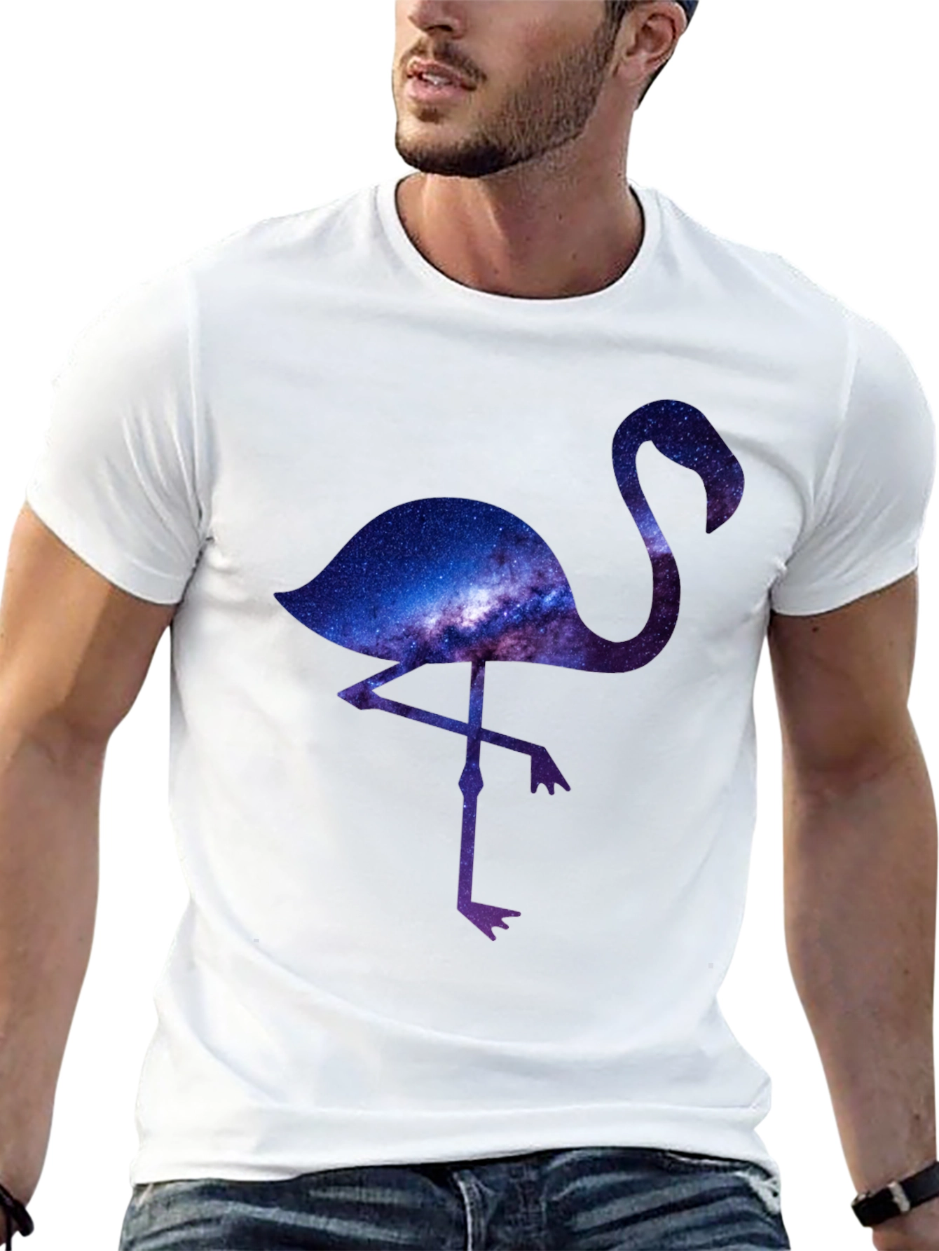 Black Galaxy Flamingo Graphic T-Shirt view 13