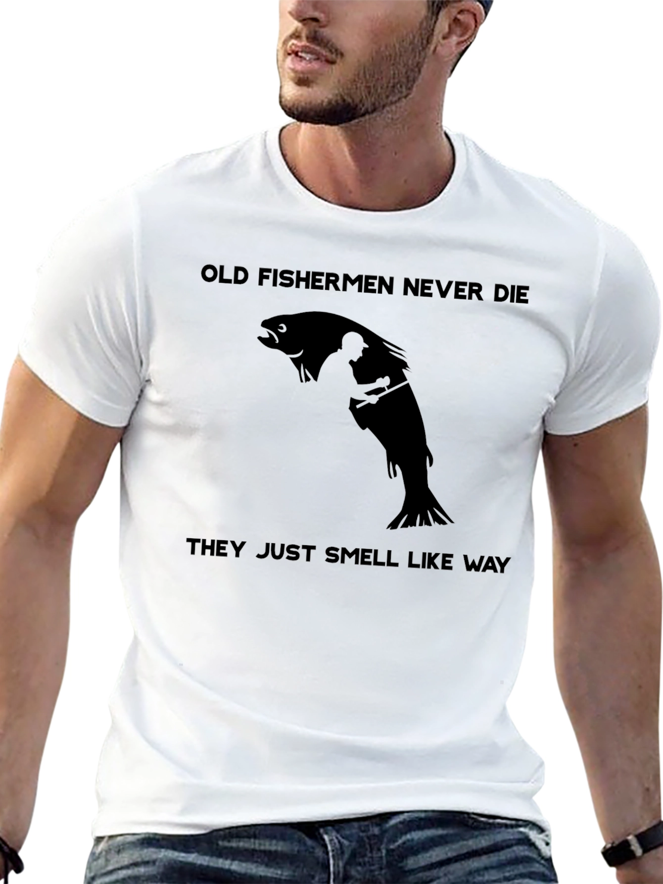 Black Old Fishermen Never Die T-Shirt - Fishing Humor Tee view 13