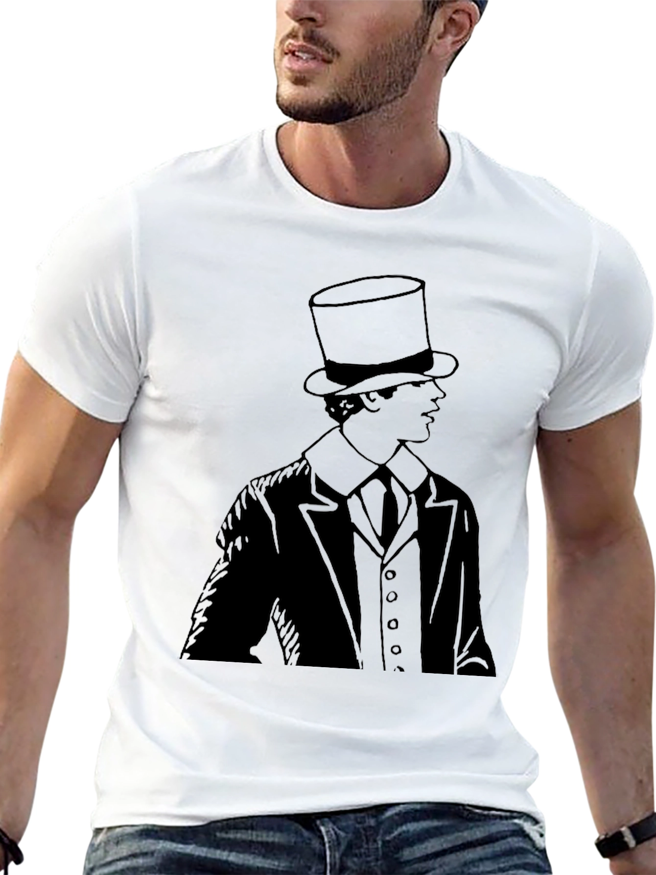 Black Top Hat Gentleman T-Shirt - Classic Style view 13