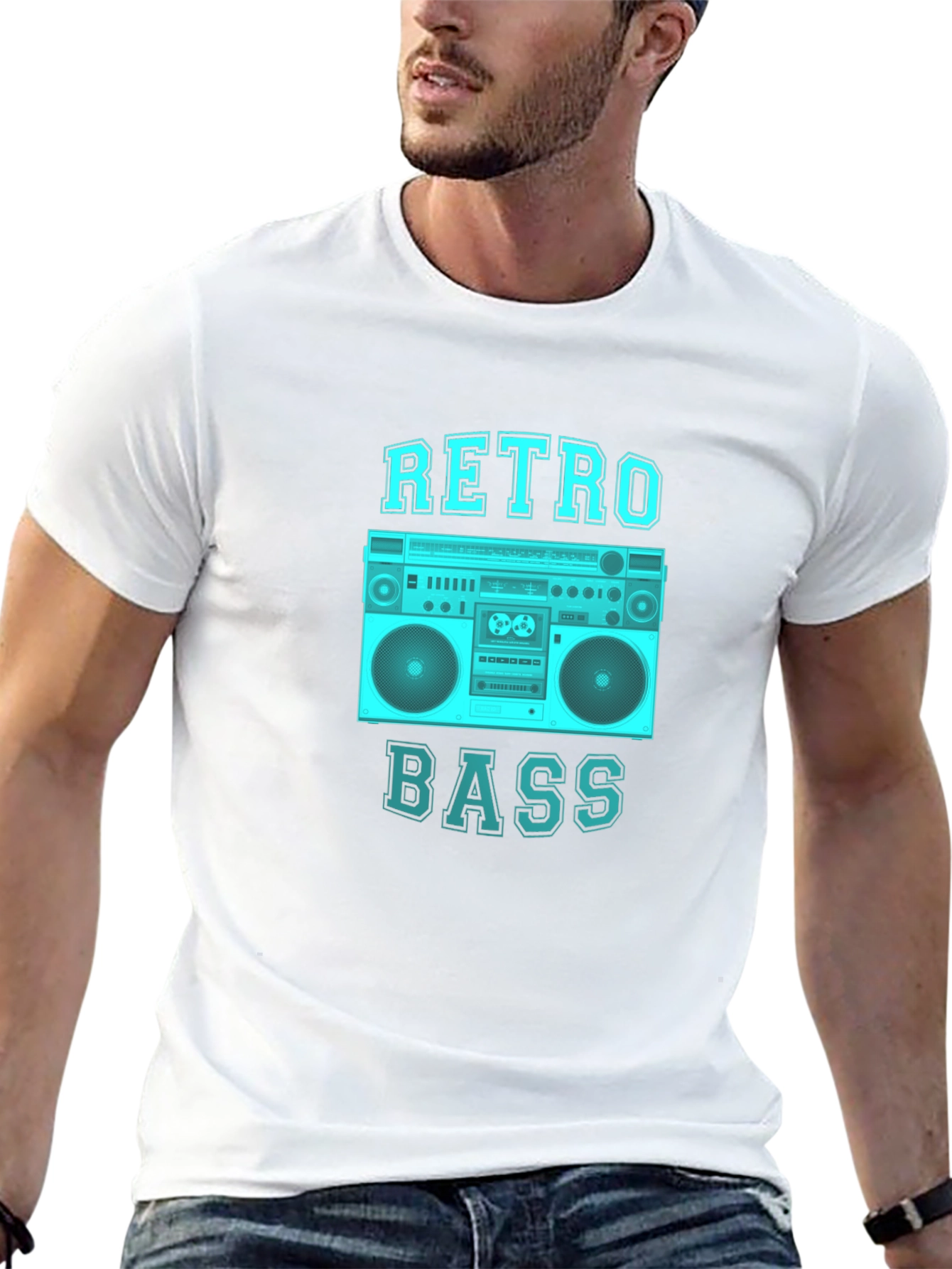 Black Retro Bass Graphic Tee - Black Cotton T-Shirt view 13