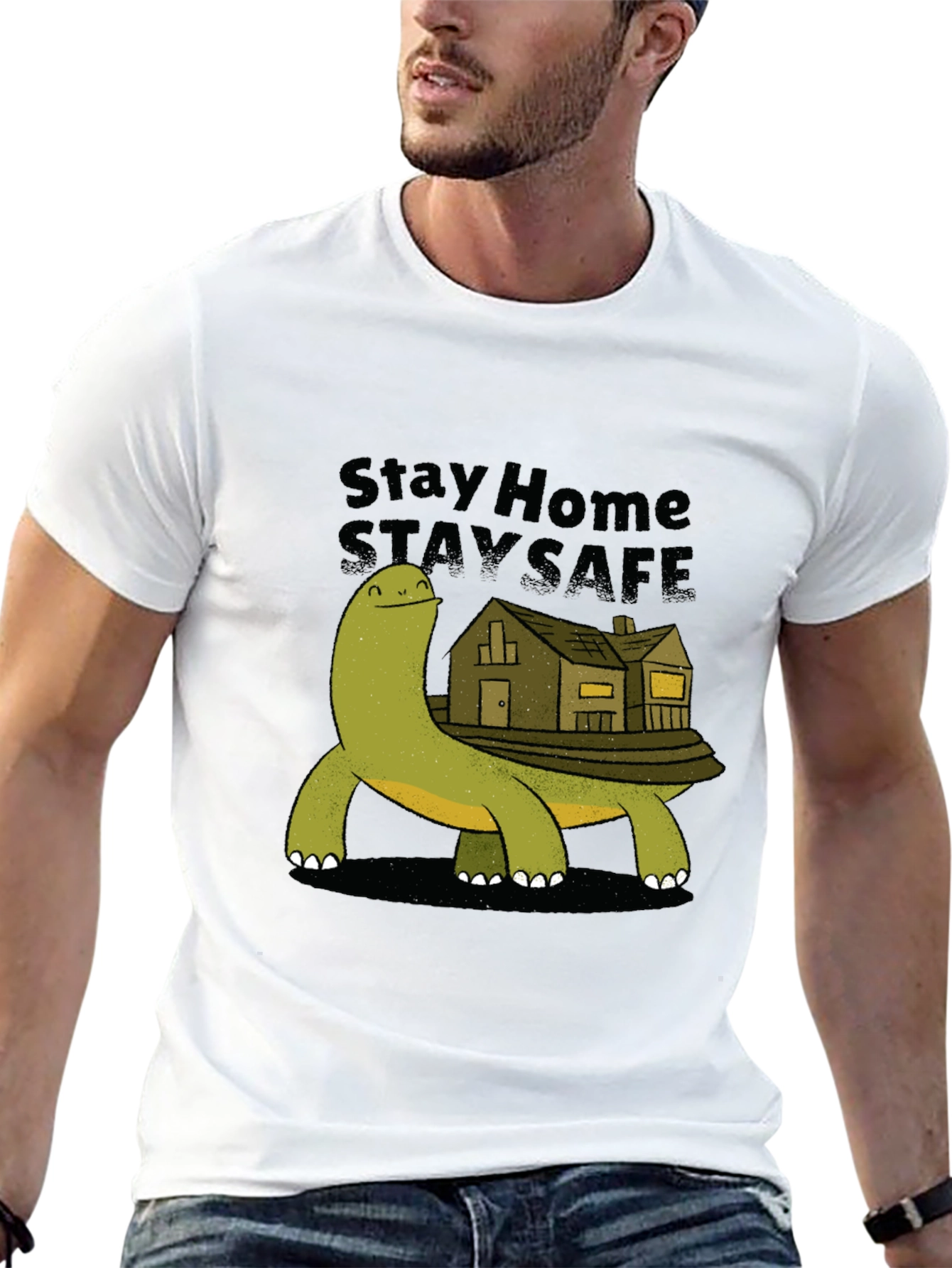 Black Stay Home Stay Safe Turtle House T-Shirt view 13