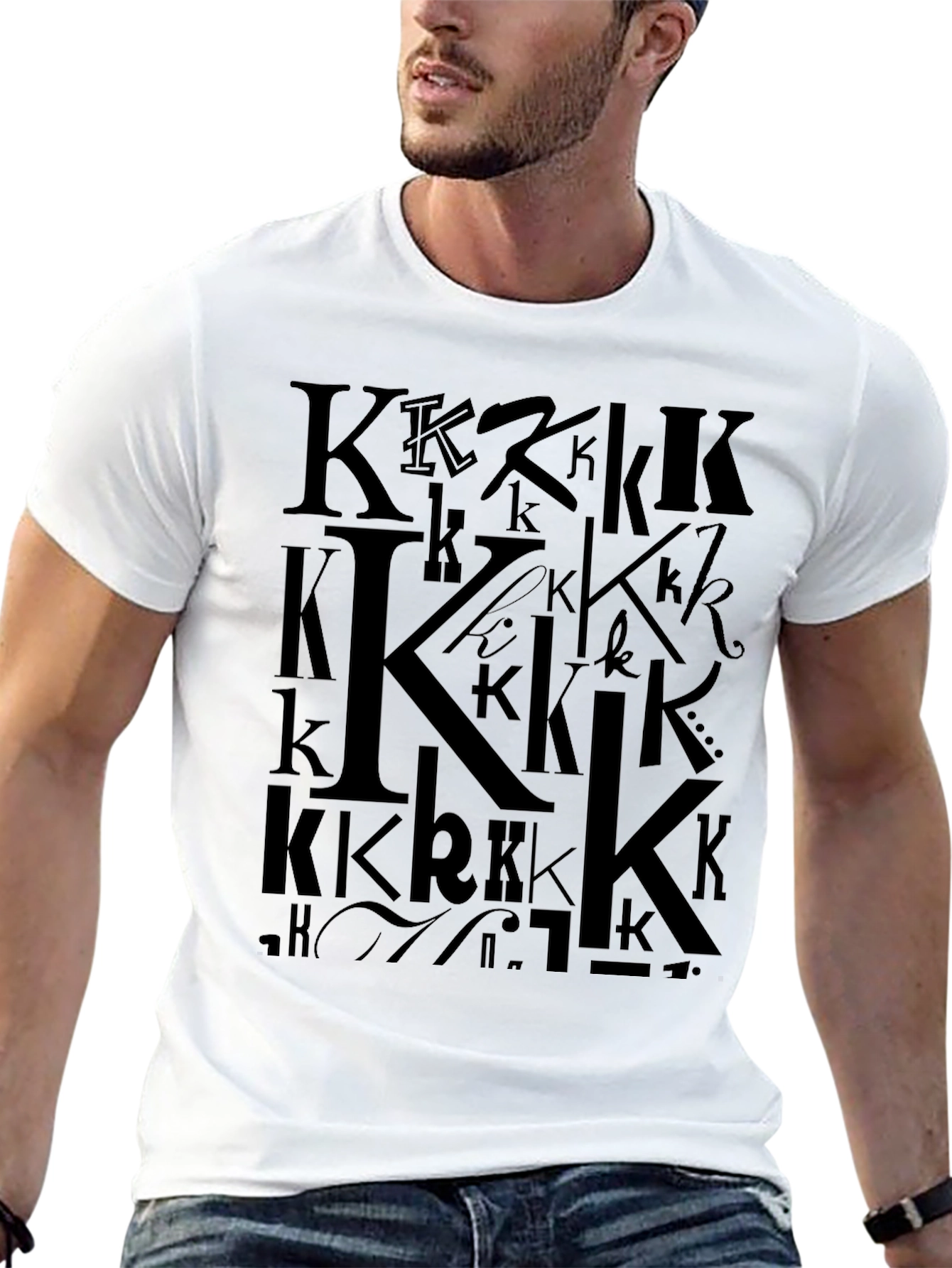 Men's Black Graphic T-Shirt - Letter K Design - 13