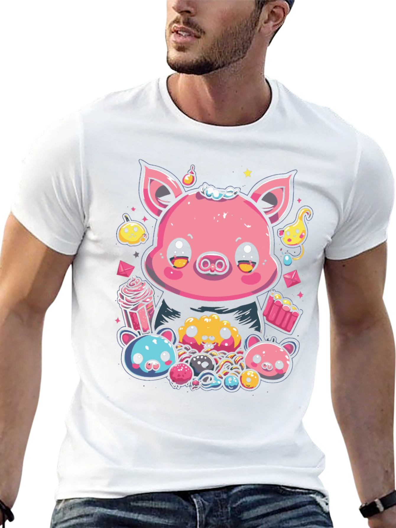 Black Kawaii Piggy T-Shirt - Cute Cartoon Graphic Tee view 13