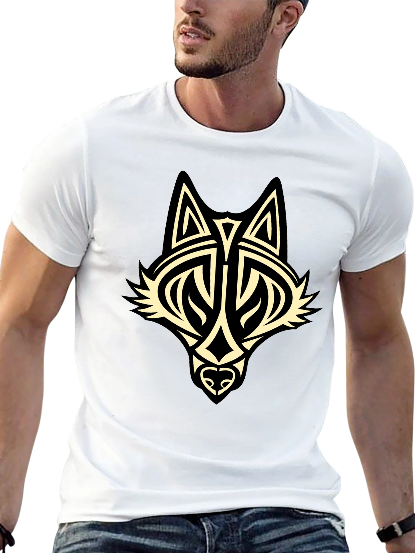 Black Tribal Wolf Graphic Black T-Shirt view 13