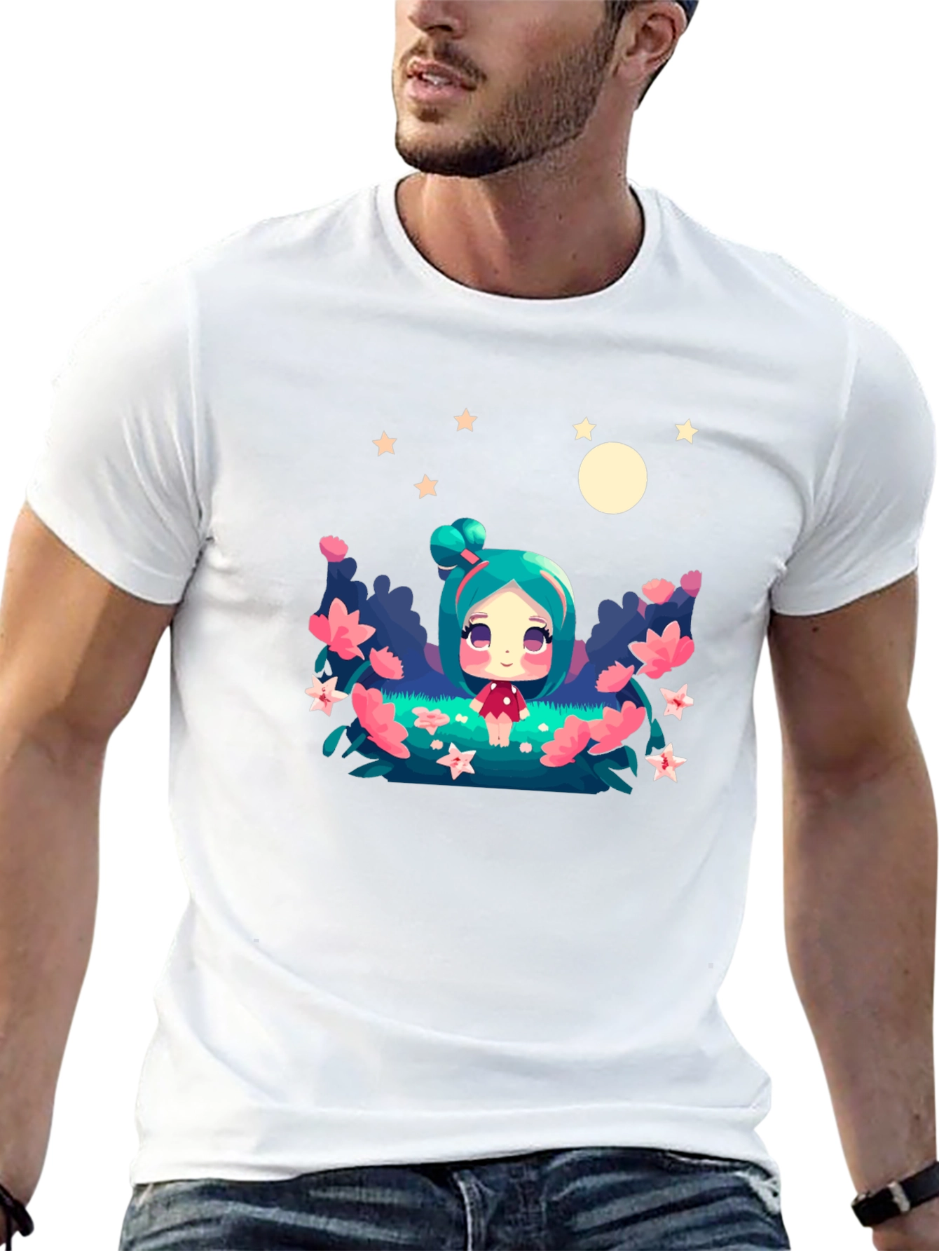 Black Cute Cartoon Fairy Graphic Tee - Black Unisex T-Shirt view 13