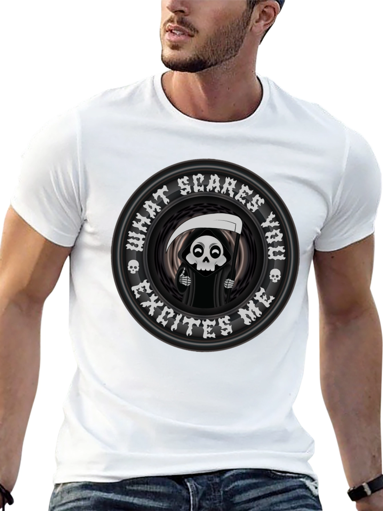 Black Funny Grim Reaper 'What Scares You' Graphic T-Shirt view 13