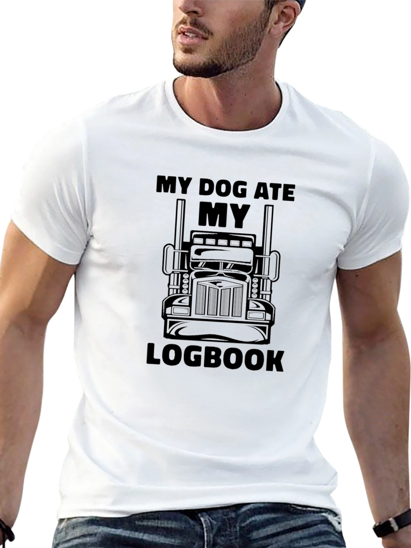 Black My Dog Ate My Logbook Trucker T-Shirt view 13