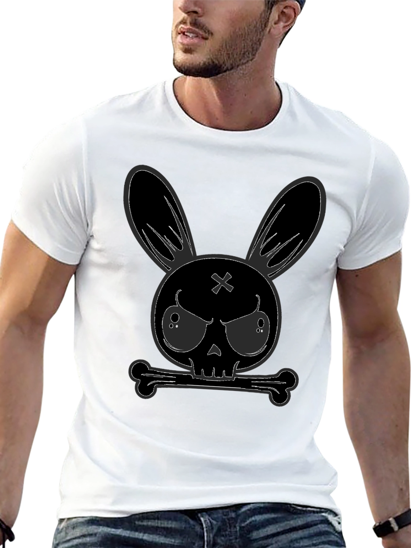 Black Skull Bunny Graphic T-Shirt - Mens view 13