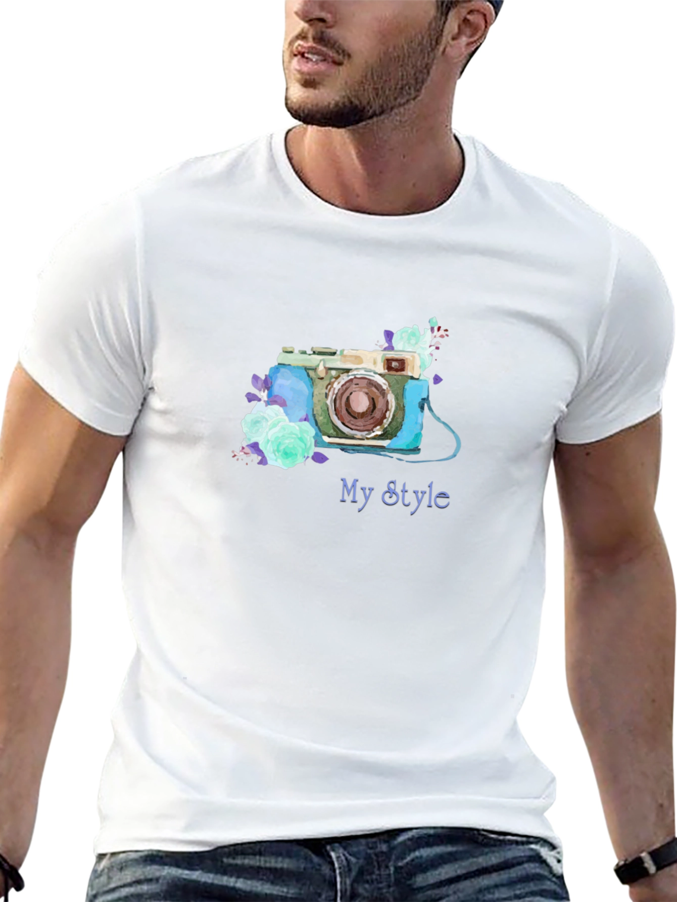 Black Retro Camera Floral Tee - My Style Black T-Shirt view 13