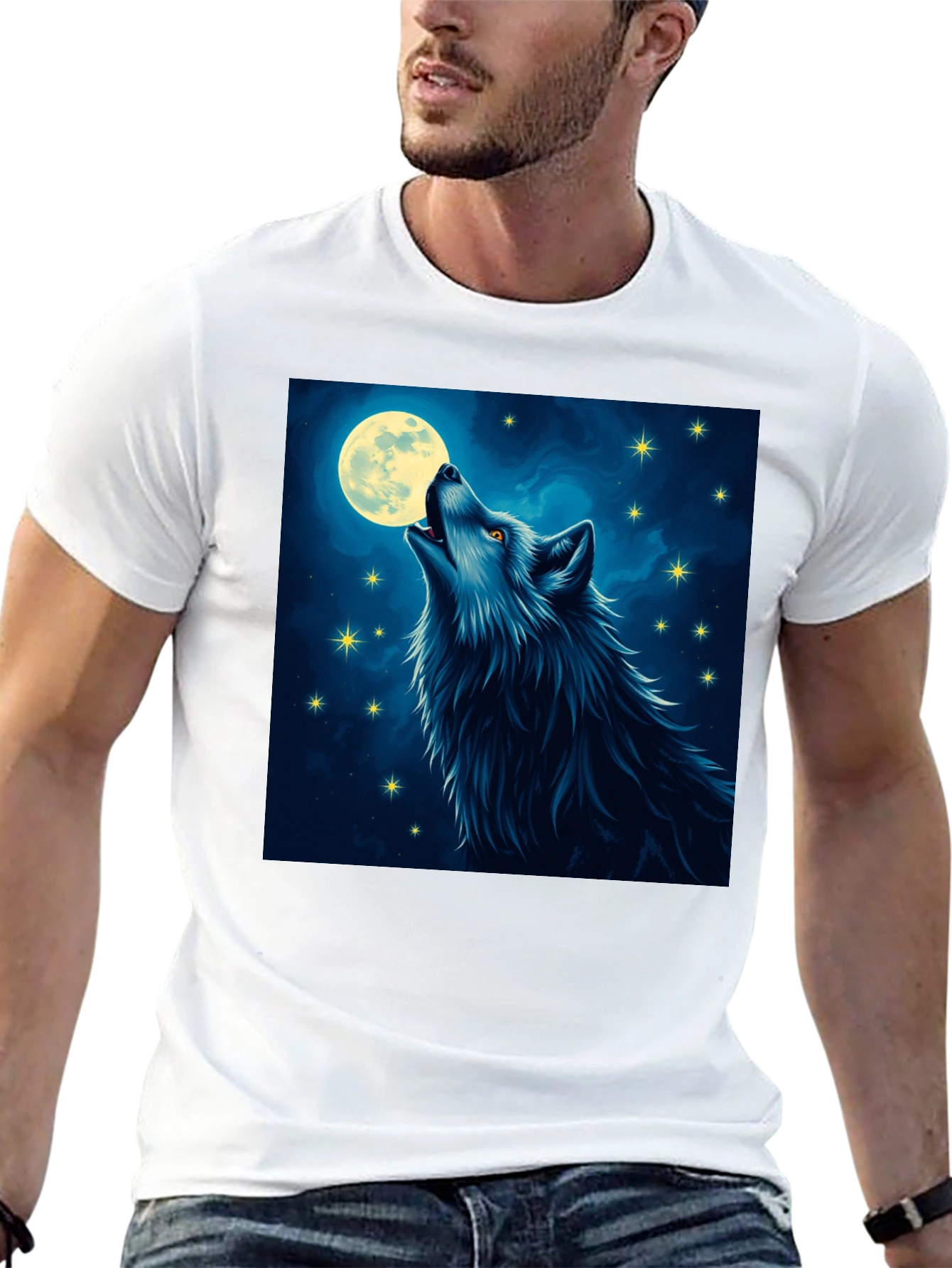 Black Wolf Moon T-Shirt - Mystical Night Design view 13