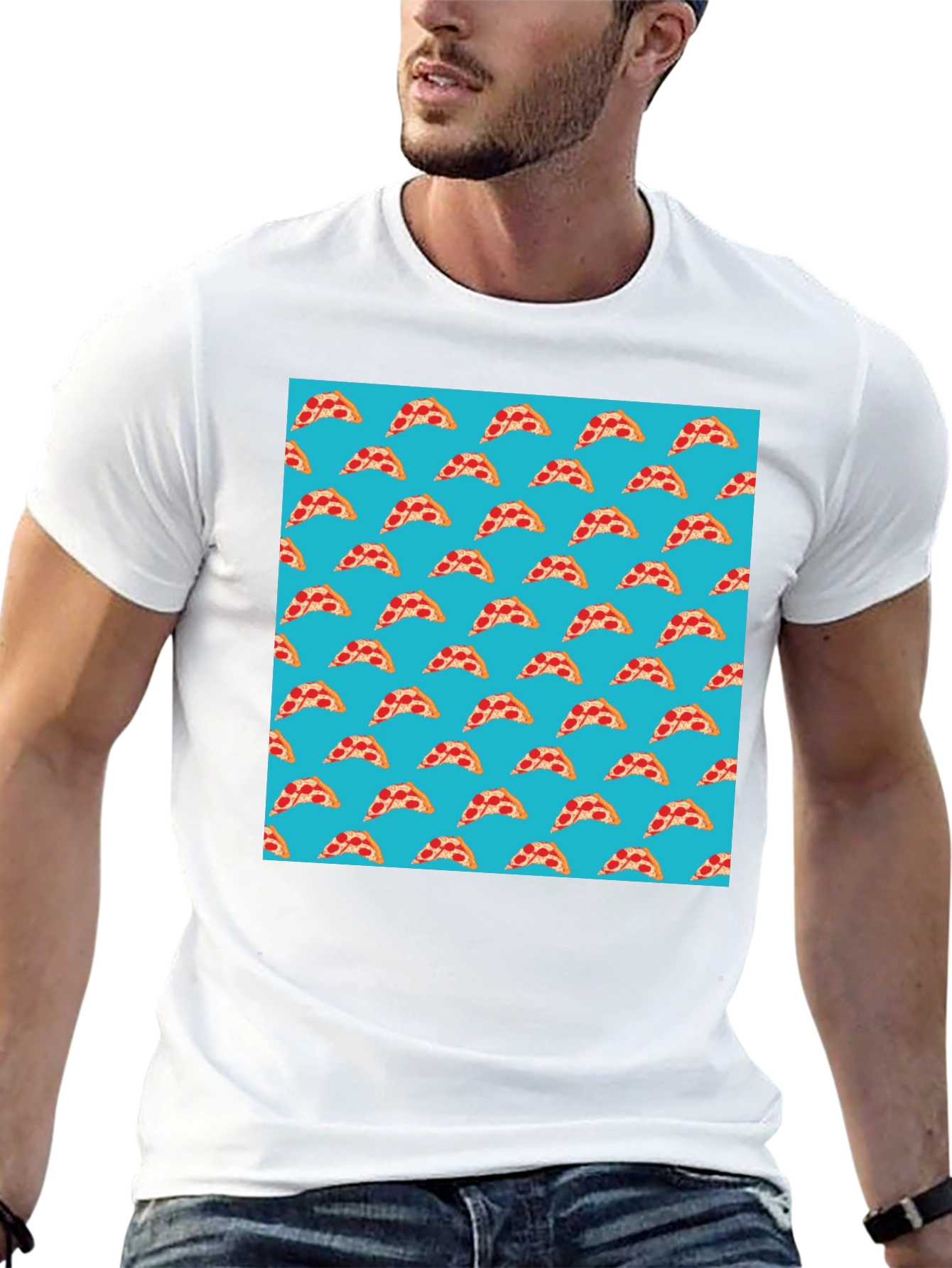 Black Pizza Slice Pattern T-Shirt - Fun Foodie Style view 13