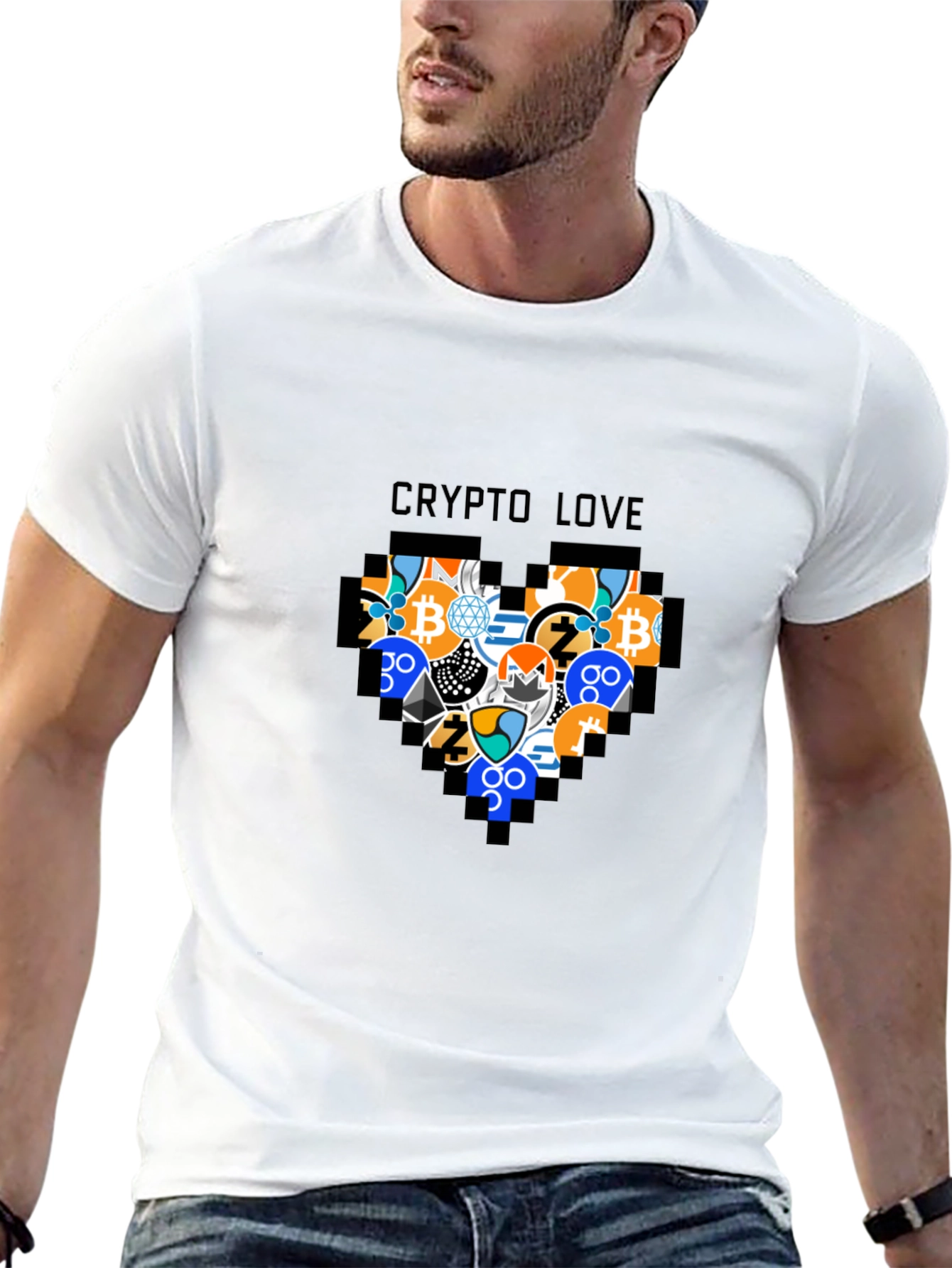 Black Crypto Love Black T-Shirt - Bitcoin & Altcoin Heart view 13