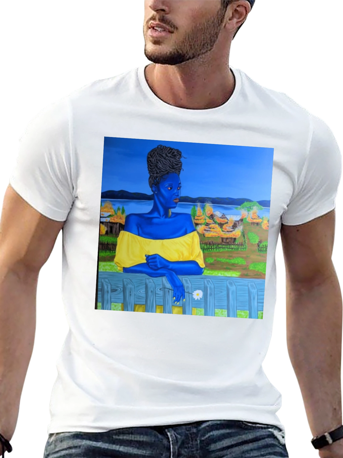 Black Black T-Shirt with Artistic Portrait Print view 13