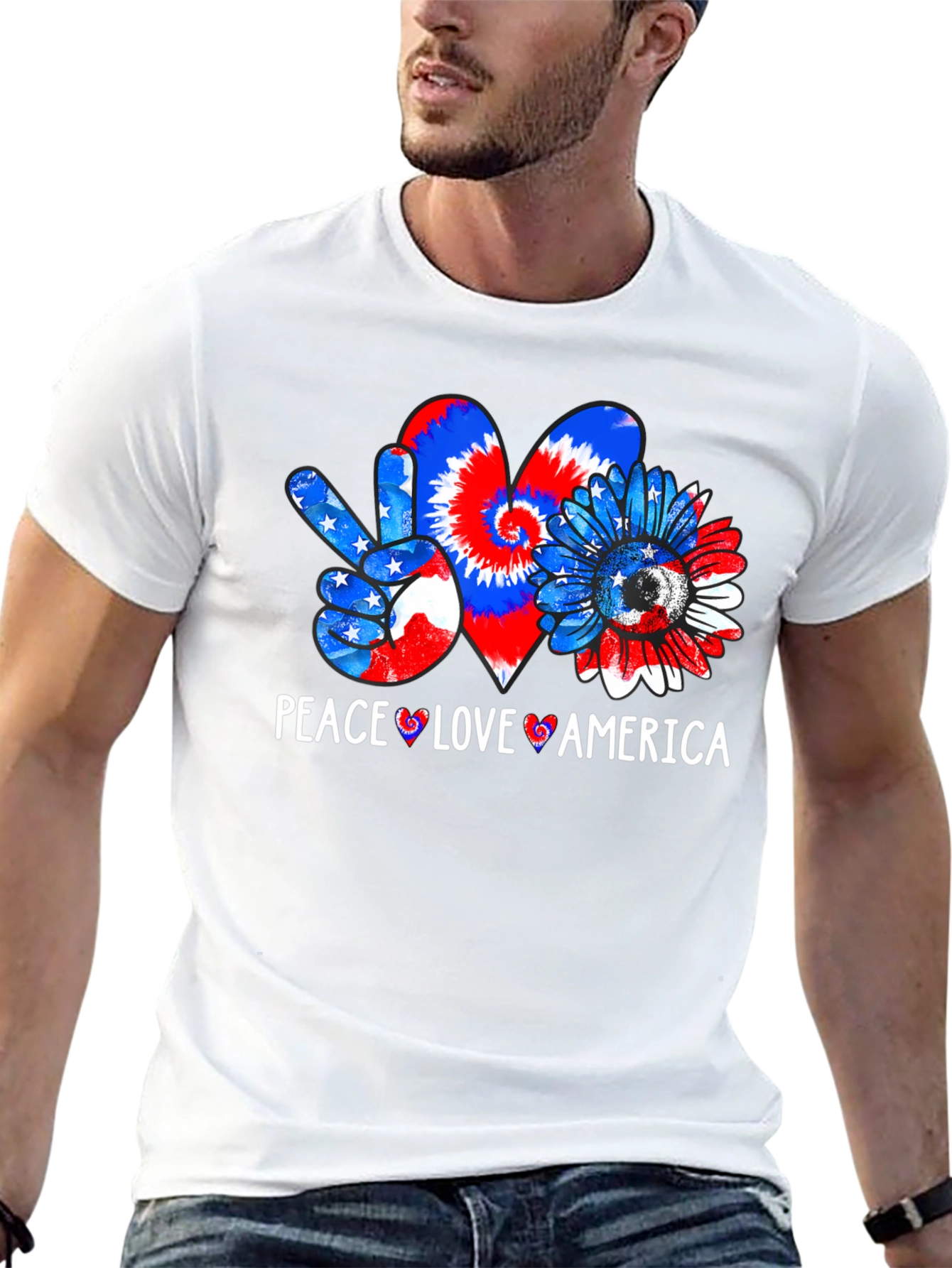Black Patriotic Peace Love America T-Shirt view 13