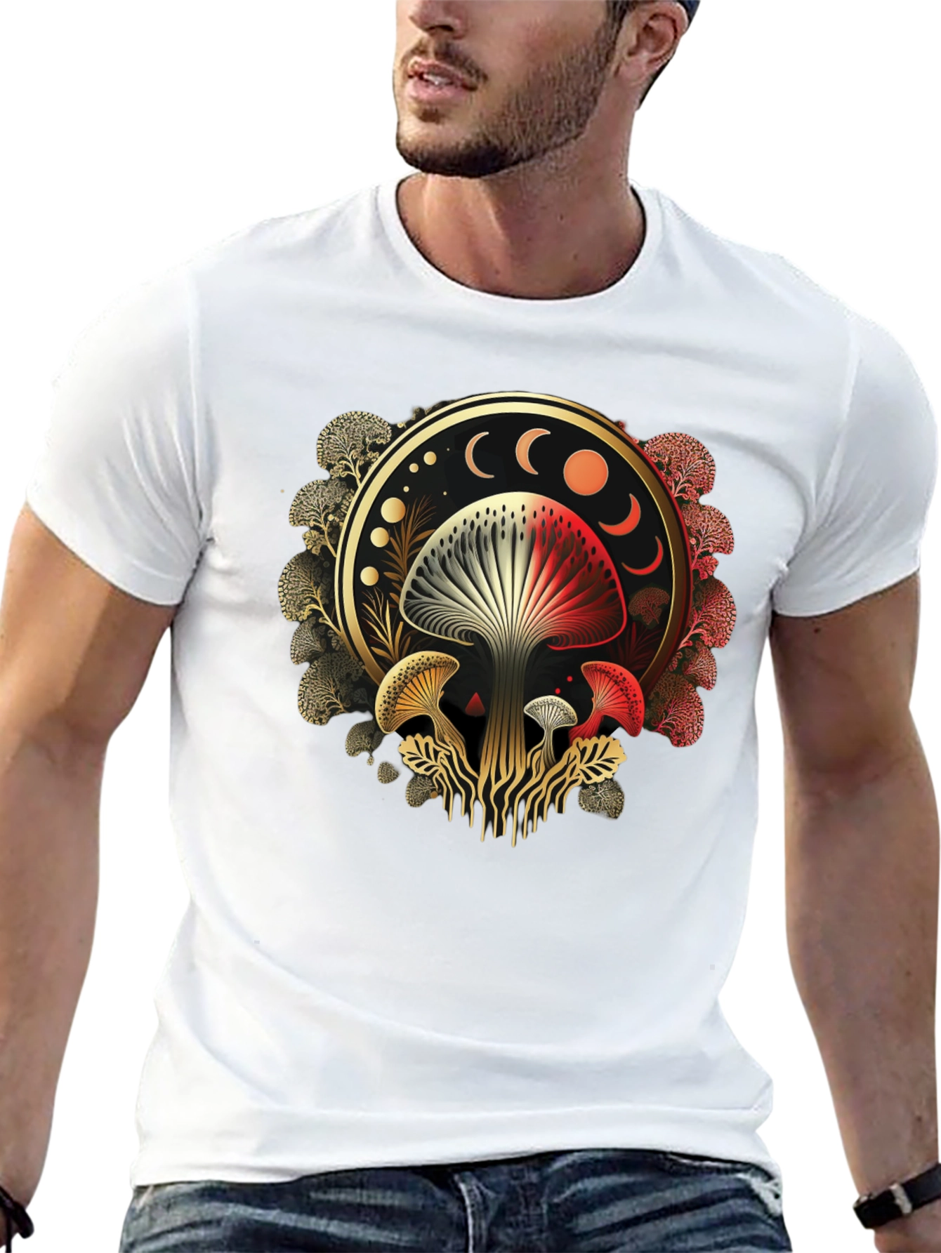 Black Mystic Mushroom Moon Phase Graphic Tee view 13