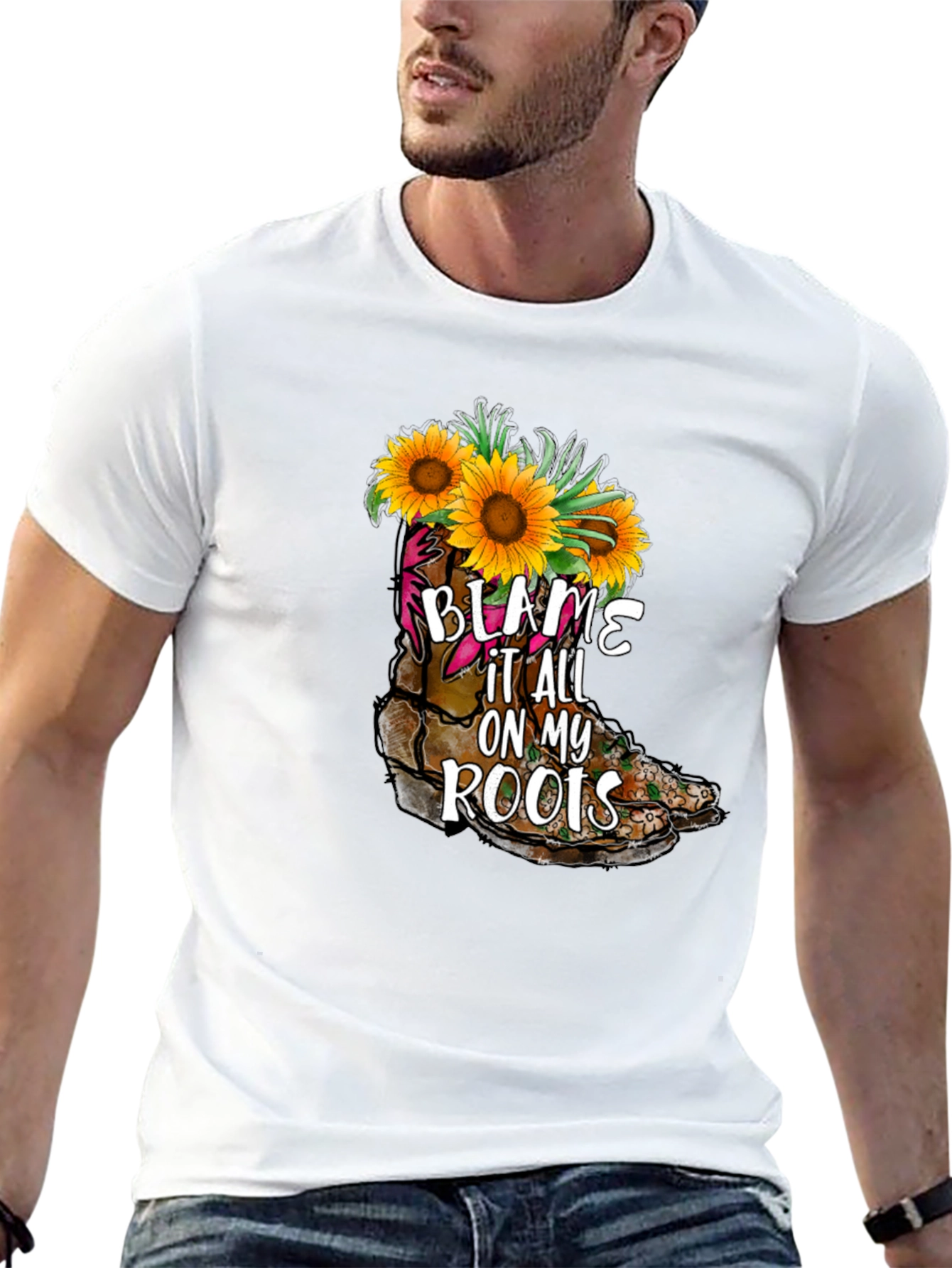 Black Blame It All On My Roots Sunflower Boot T-Shirt view 13